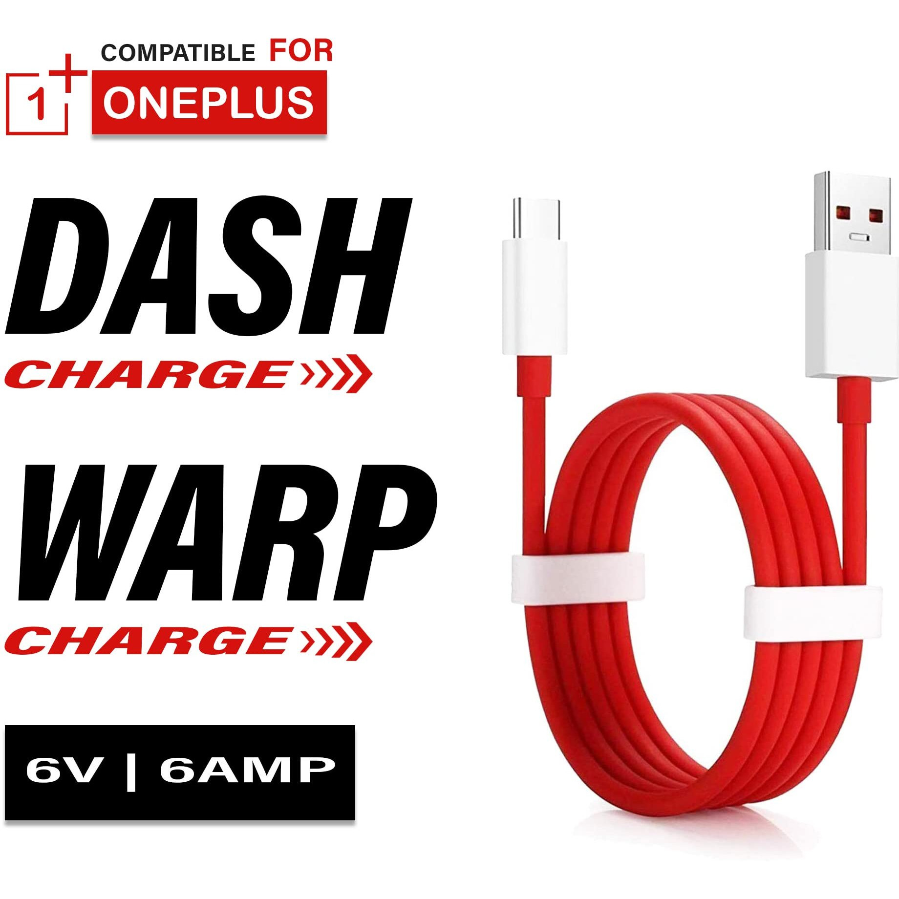 CEDO 65W OnePlus Dash Warp Charge Cable, USB A to Type C Data Sync Fast Charging Cable Compatible with One Plus 3 /3T /5 /5T /6 /6T /7 /7T /7 pro, Nord 2/CE & for All Type C Devices - 1 Meter, Red