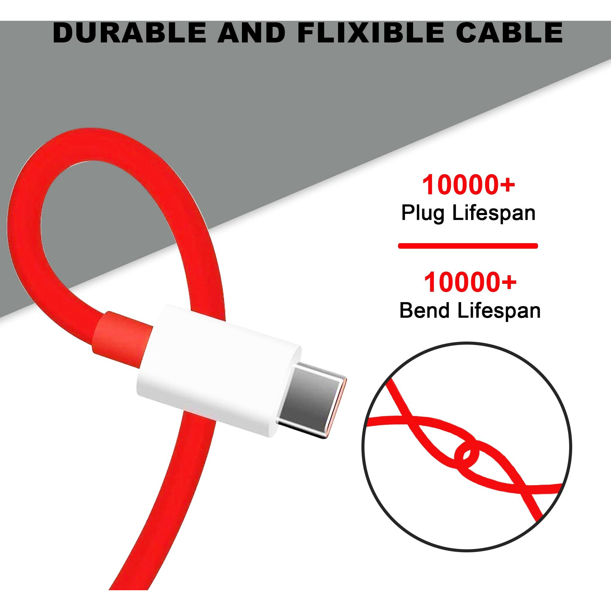 CEDO 65W OnePlus Dash Warp Charge Cable, USB A to Type C Data Sync Fast Charging Cable Compatible with One Plus 3 /3T /5 /5T /6 /6T /7 /7T /7 pro, Nord 2/CE & for All Type C Devices - 1 Meter, Red
