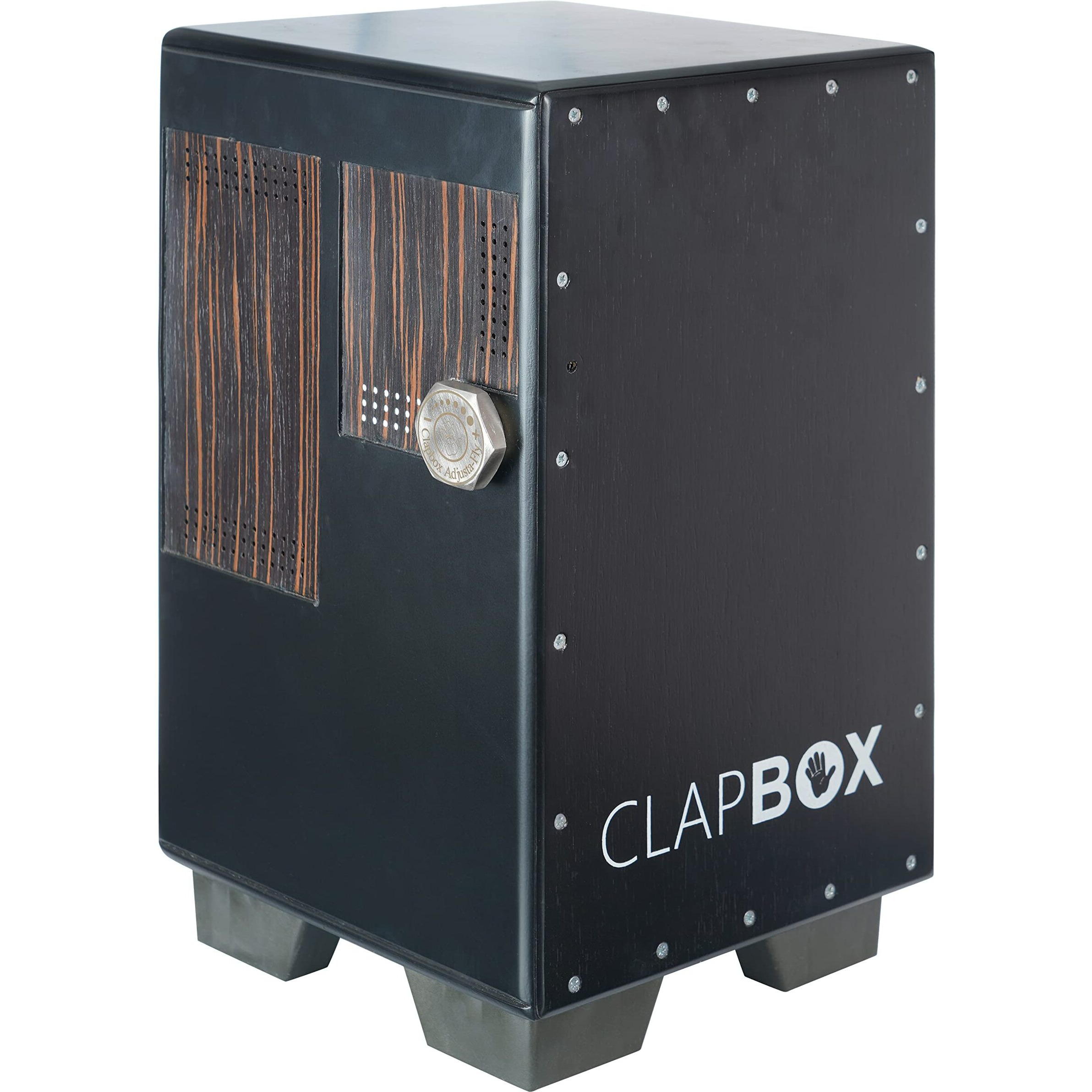 Clapbox CB50 PRO Cajon - (2 instruments in 1) with Side Bongos & Adjusta-Fly Advanced Adjustable Mechanism, Oak Wood- 3 Internal Snares, black