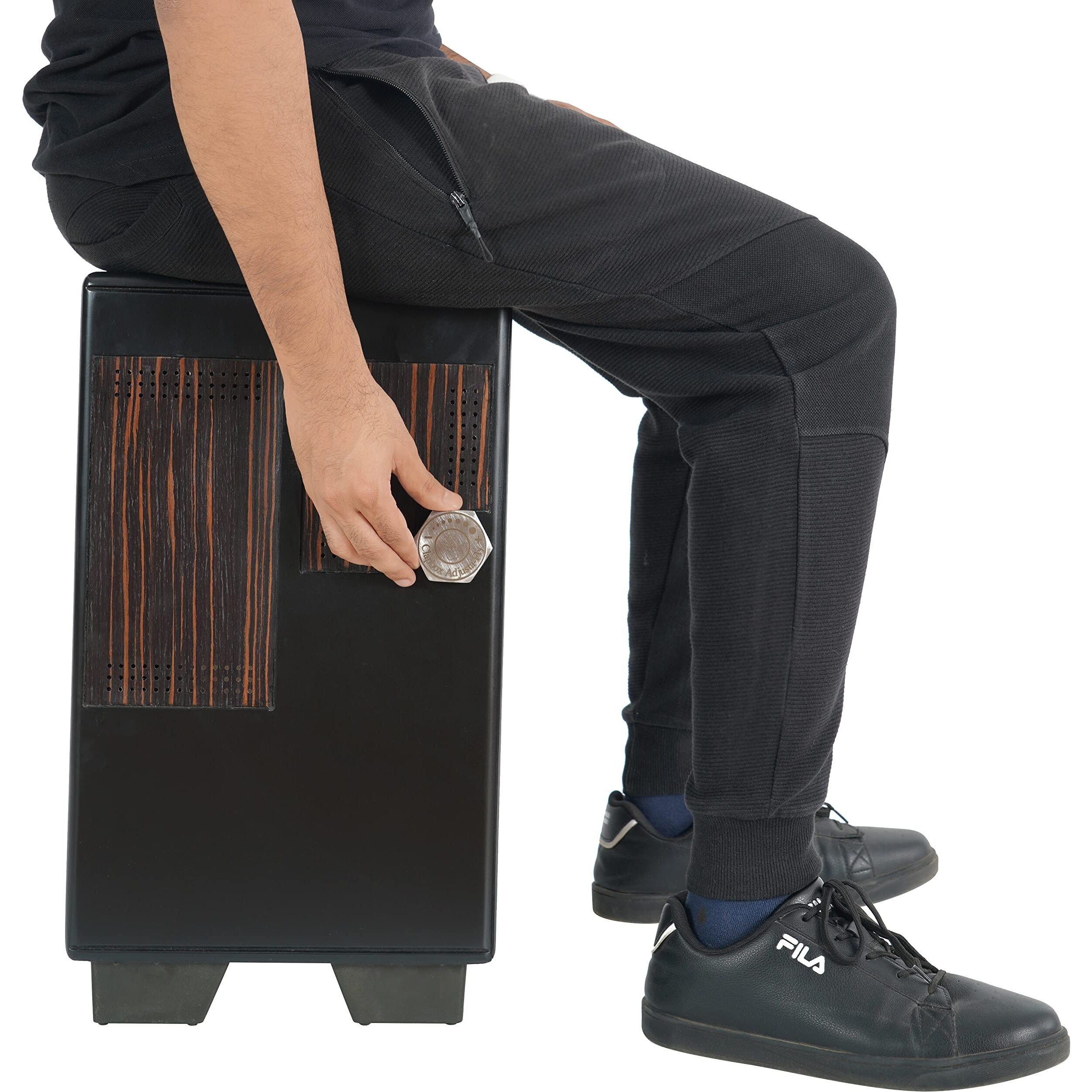 Clapbox CB50 PRO Cajon - (2 instruments in 1) with Side Bongos & Adjusta-Fly Advanced Adjustable Mechanism, Oak Wood- 3 Internal Snares, black