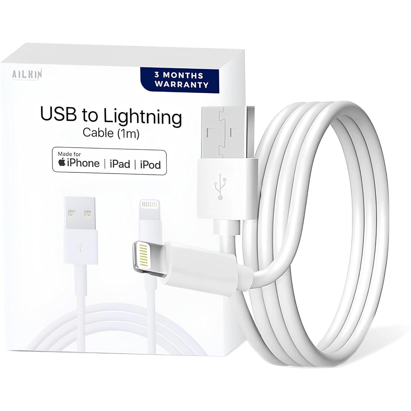 USB to Lightning Cable 1M [Apple MFi Certified] iPhone Fast Charger Cable USB Power Delivery Charging Cord for iPhone 14/13/12/12 PRO Max/12 Mini/11/11PRO/XS/Max/XR/X/iPad (Pack of 1)