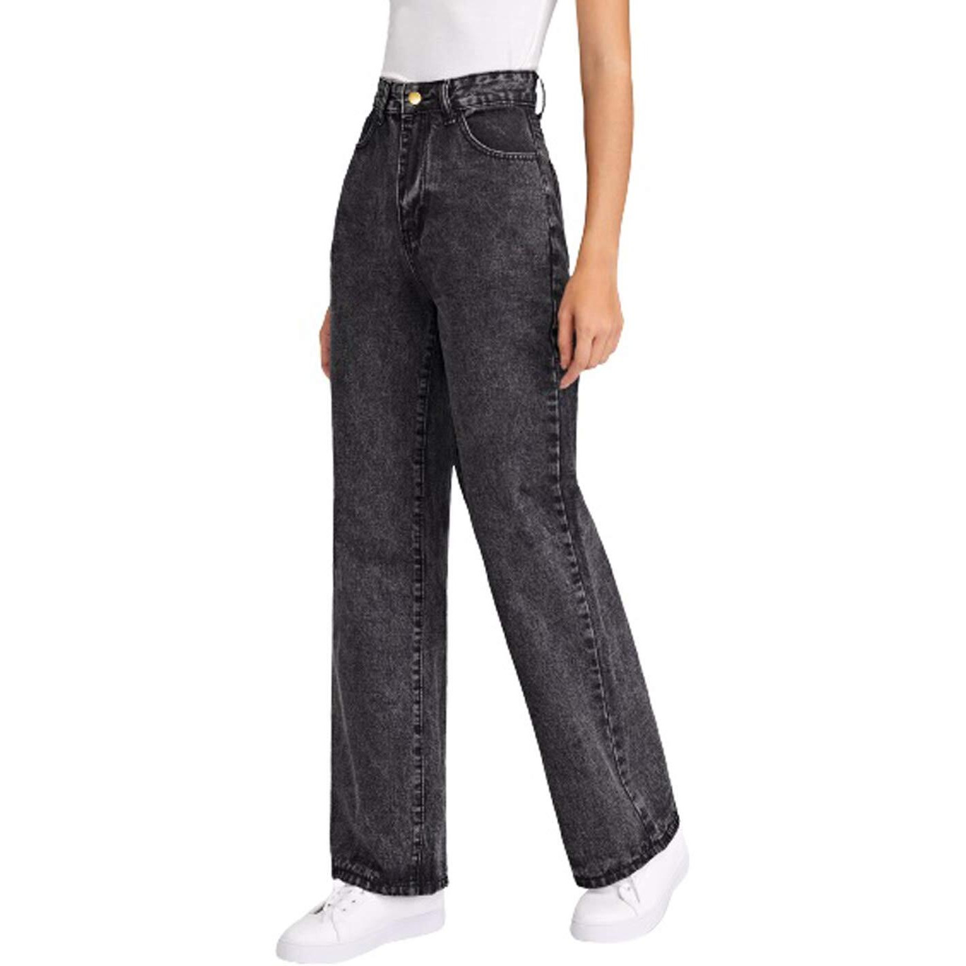 KOTTY Womens High Rise Cotton Lycra Jeans(AW_Black,30) Relaxed