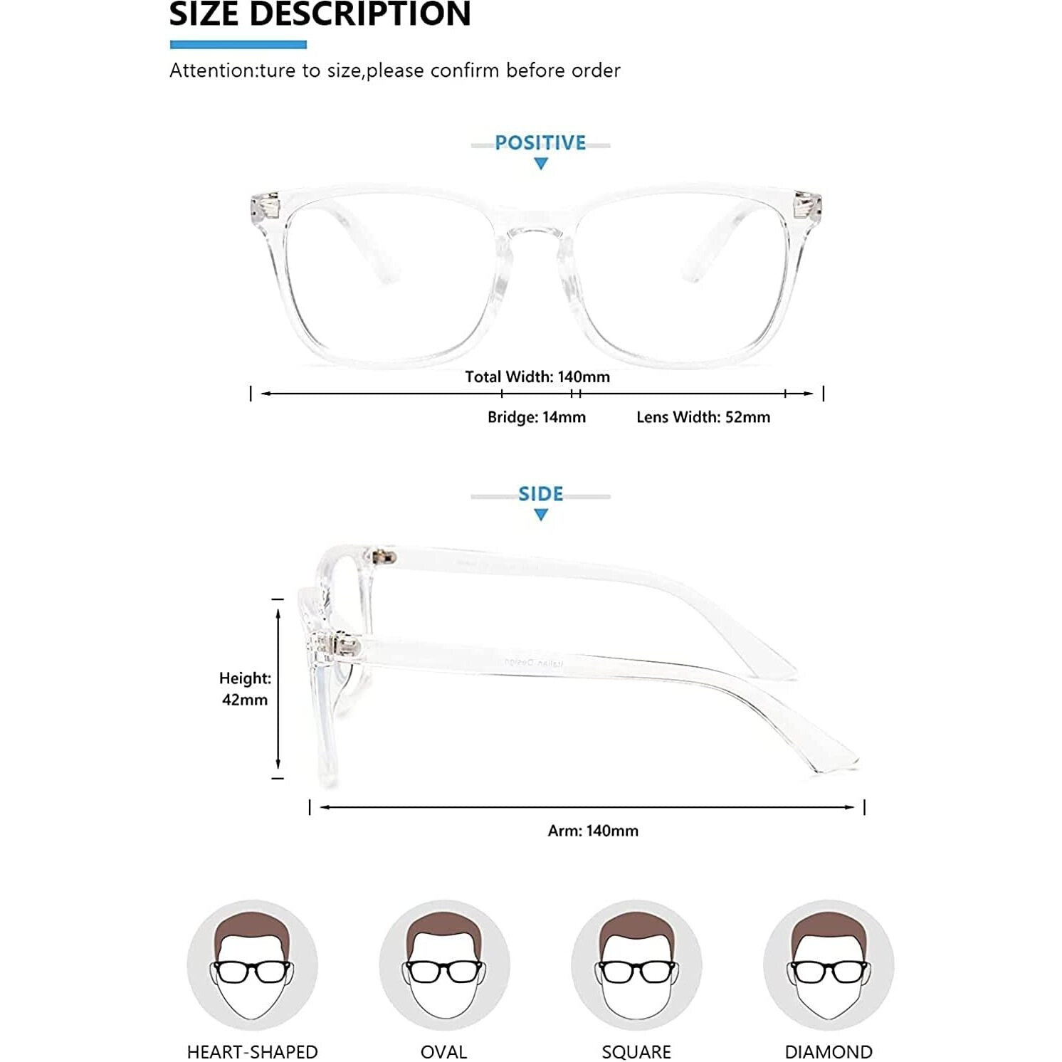 Dervin Blue Light Blocking Glasses Gaming Filter Transparent Square Eyeglasses for Eye Protection Men Women, Computer/Tablet/Laptop/Mobile/TV, Anti-blue & Anti eyestrain (Clear White)