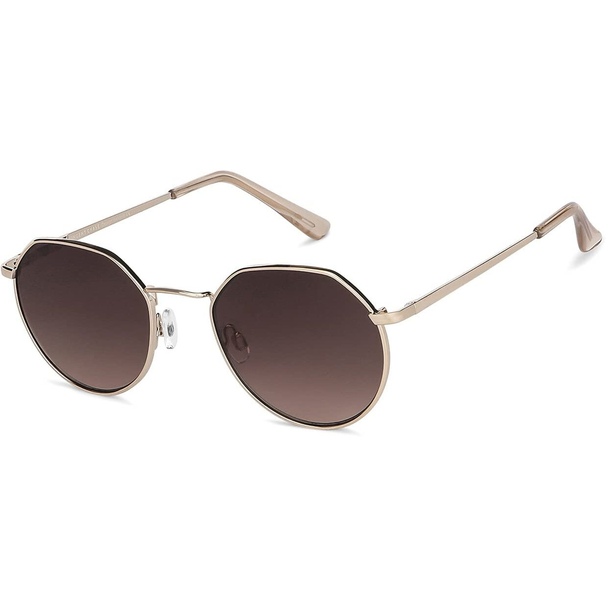 VINCENT CHASE EYEWEAR By Lenskart | Full Rim Hexagonal Branded Latest and Stylish Sunglasses | 100% UV Protected | Men & Women | Small | VC S13984 (Color-Frame Gold/Lens Brown)-Pack of 1