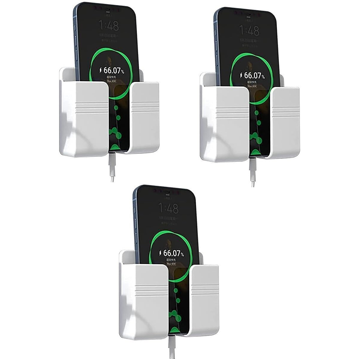 ZedGear Wall Mounted Mobile Holder Storage Case for Remote with Charging Port & Adjustable Viewing Angle Mobile Stand/Multi Purpose Stand - White (Pack of 3)