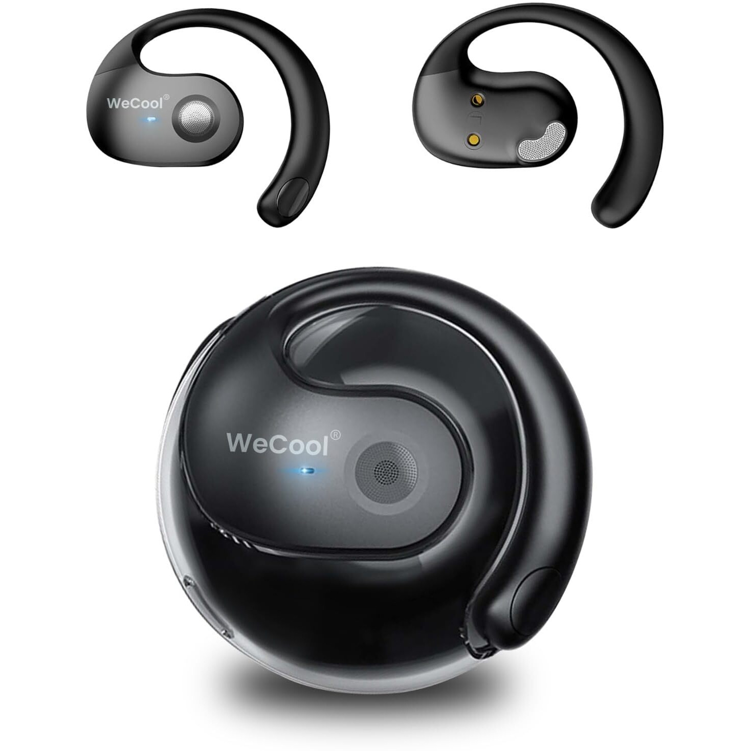 WeCool Moonwalk Mini Ows Bluetooth Open Ear Earphones Wireless with Call Noise Reduction,Ideal for Running,Cycling,and Gym,Long Playtime,Dustproof and Waterproof,C-Type Earphones for Android/iOS-Black