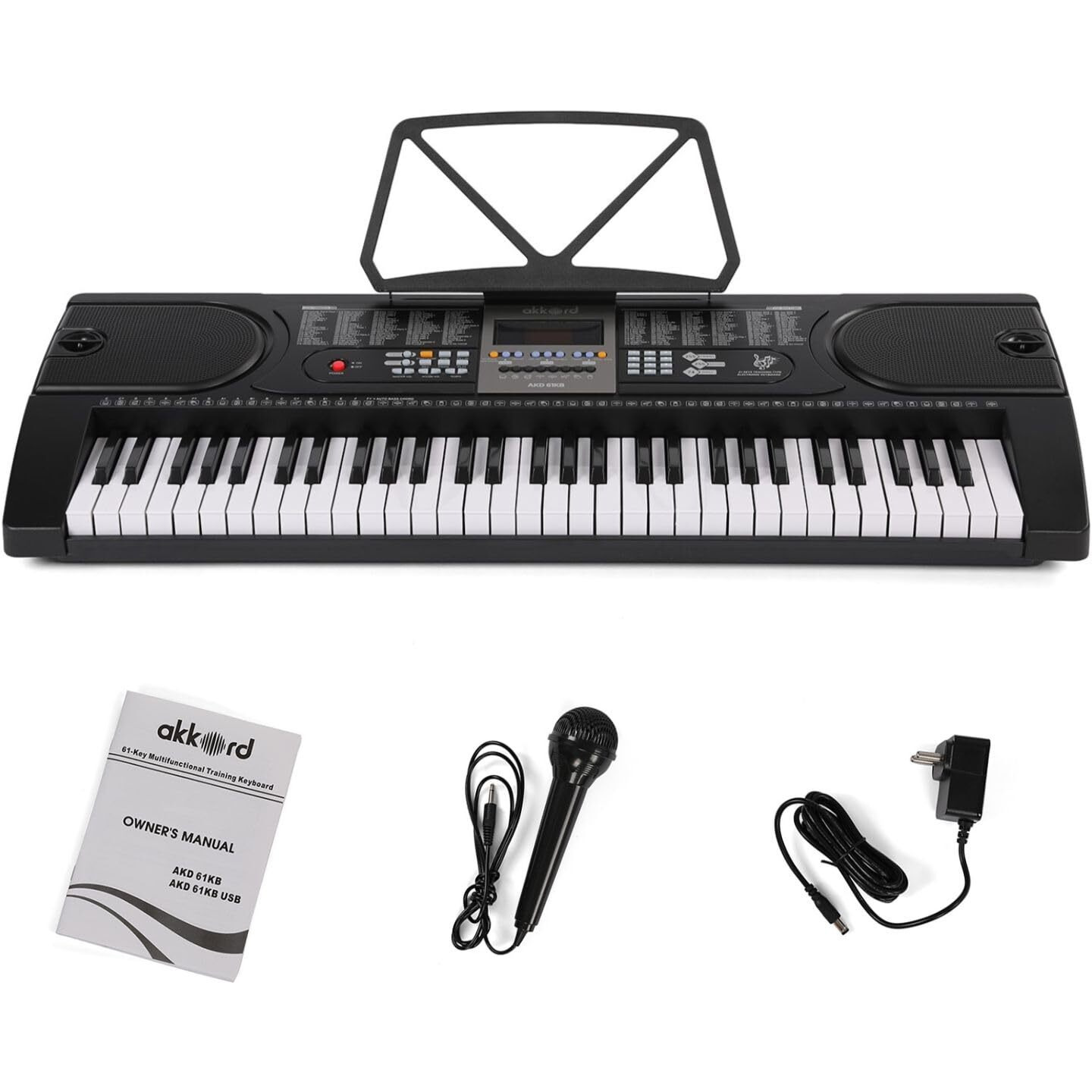Akkord AKD 61KB 61-Key Octave Electronic Keyboard with adapter- LED Display | Mic |Music Sheet Stand | 255 Rhythms | 255 Timbres | 24 Demos