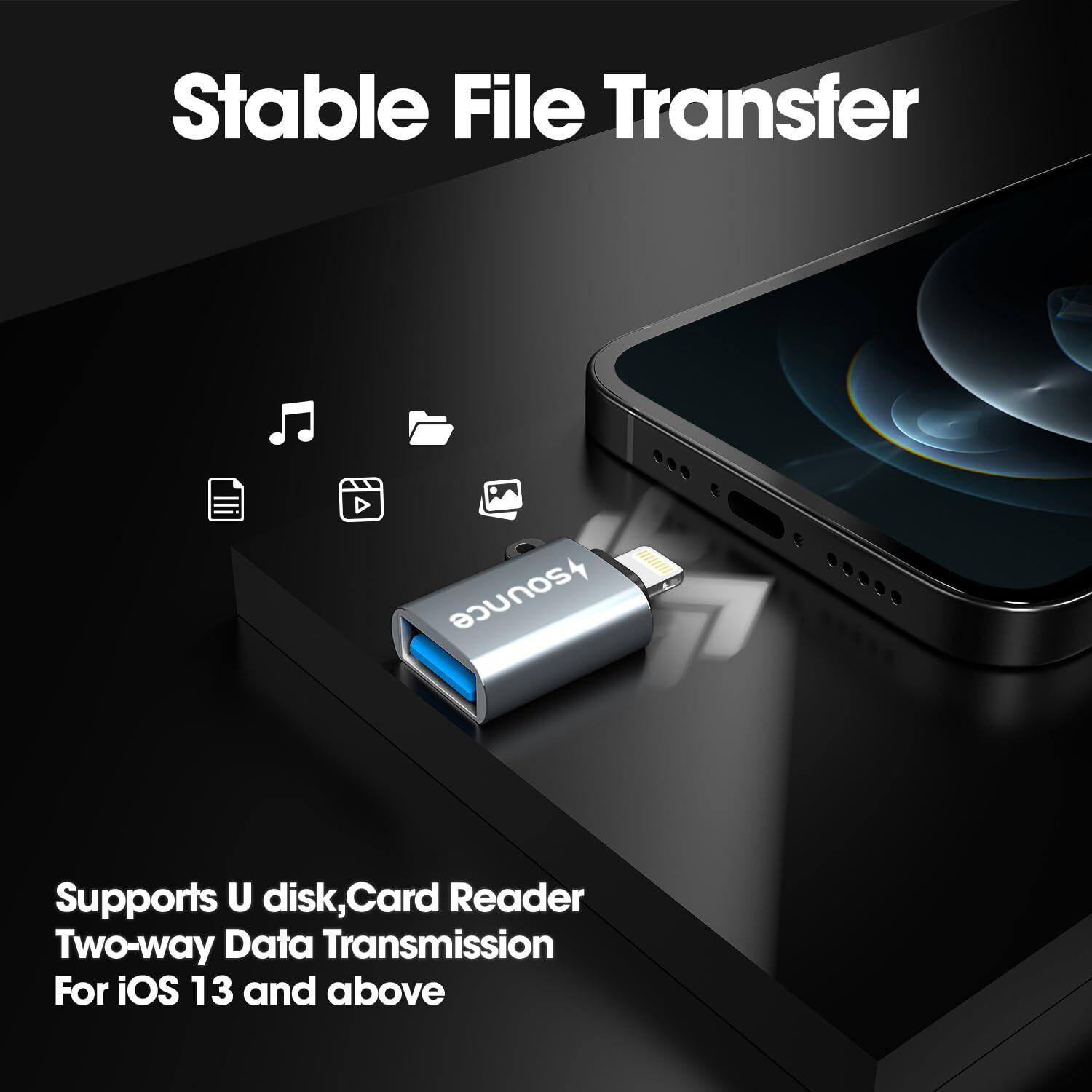Sounce USB OTG for iPhone/iPad, Lightning OTG Pendrive Adapter Compatible with All iOS Devices, USB Female Support Connect USB Flash Drive, Keyboard, Mouse