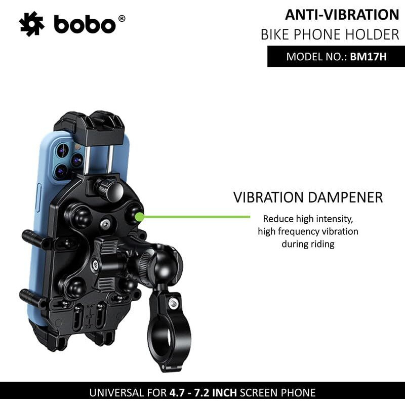 BOBO BM17H PRO Handlebar Mount Anti-Vibration Anti-Theft Waterproof Bike/Motorcycle/Scooter Mobile Phone Holder Mount, Ideal for Maps and GPS Navigation (Black)