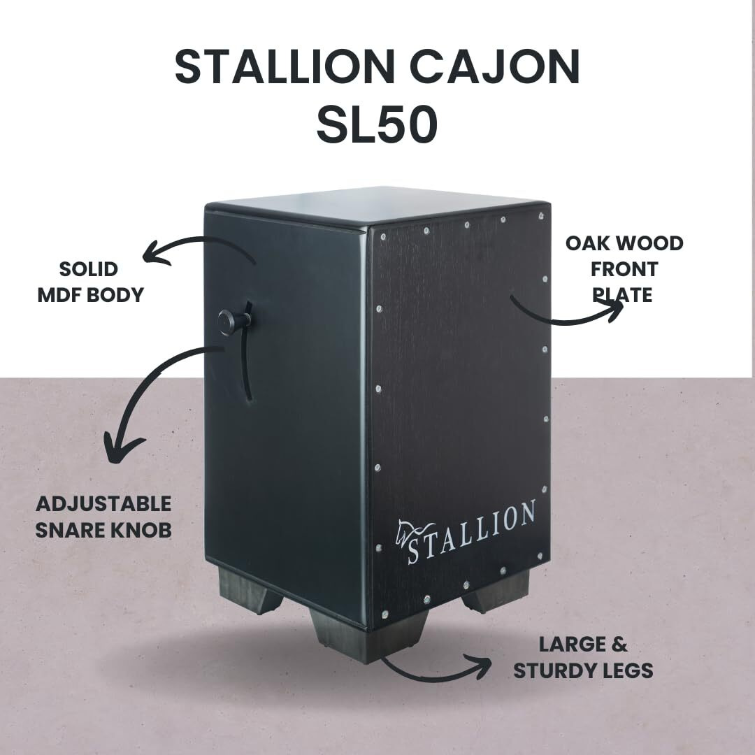 Stallion Adjustable Snare Cajon SL50- Birch Wood (H50 W30 L30) - 3 Internal Snares