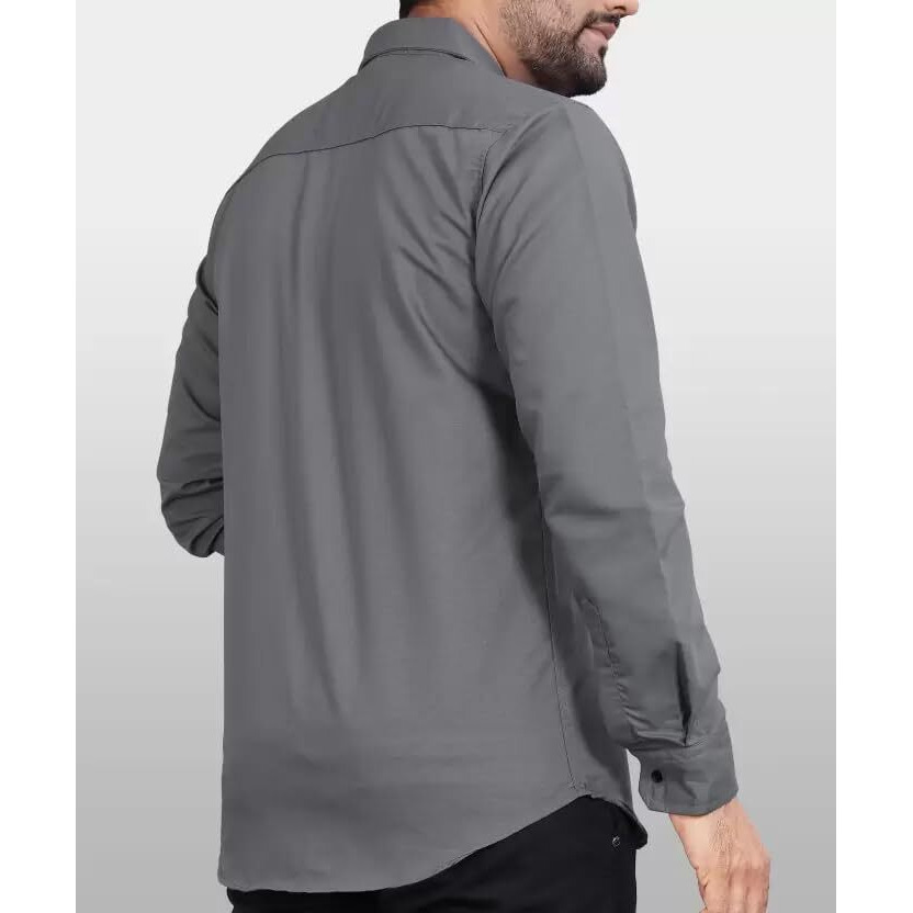 CB-COLEBROOK Men Regular Fit Solid Spread Collar Casual Shirt (Large, Cadet Grey)