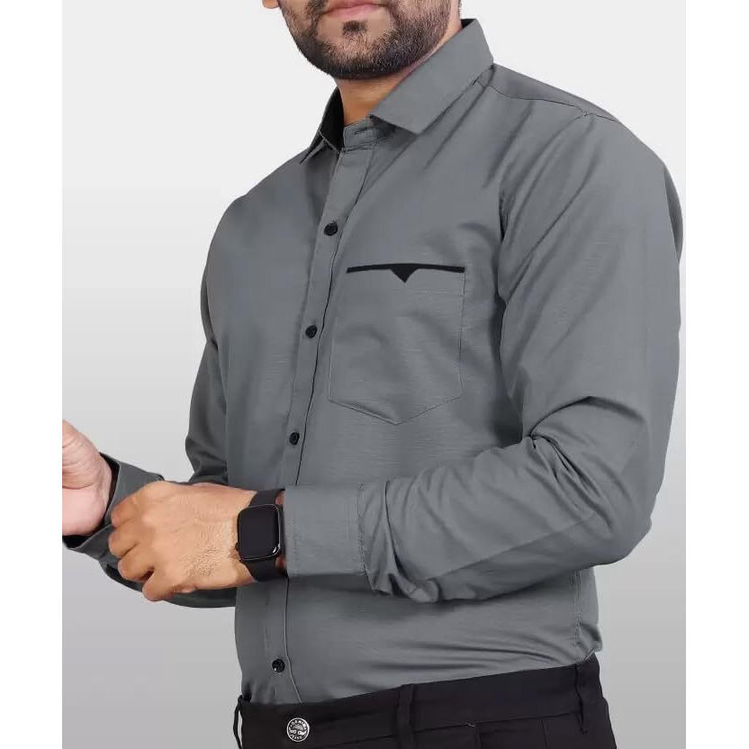 CB-COLEBROOK Men Regular Fit Solid Spread Collar Casual Shirt (Large, Cadet Grey)