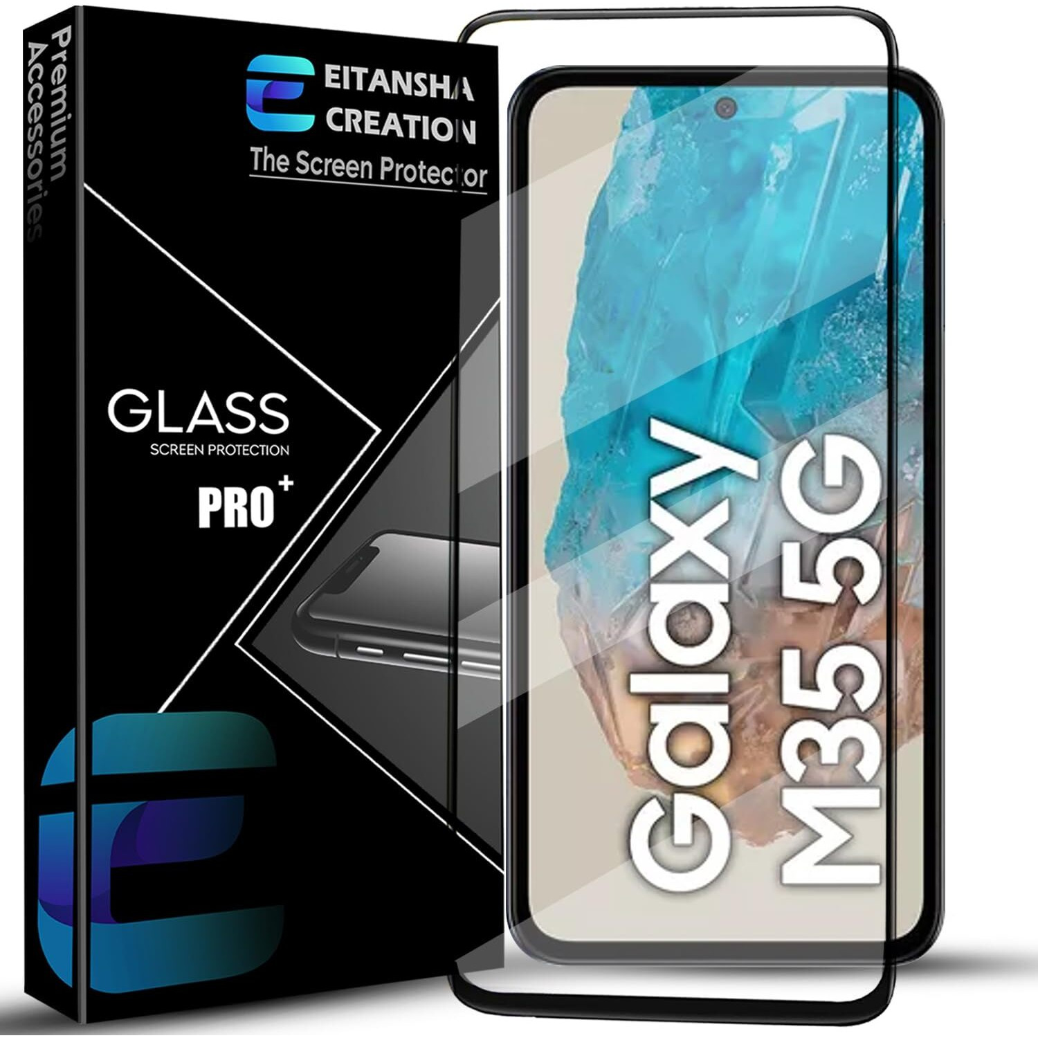EITANSHA CREATION Edge To Edge Screen Protector Tempered Glass For Samsung Galaxy M35 5G / A35 5G / A55 5G With Easy Self-Installation Kit, (Samsung Galaxy M35 2024)
