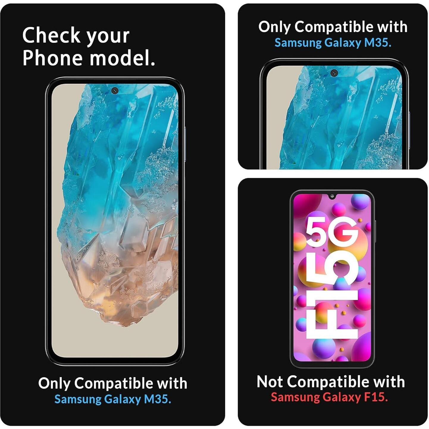 EITANSHA CREATION Edge To Edge Screen Protector Tempered Glass For Samsung Galaxy M35 5G / A35 5G / A55 5G With Easy Self-Installation Kit, (Samsung Galaxy M35 2024)