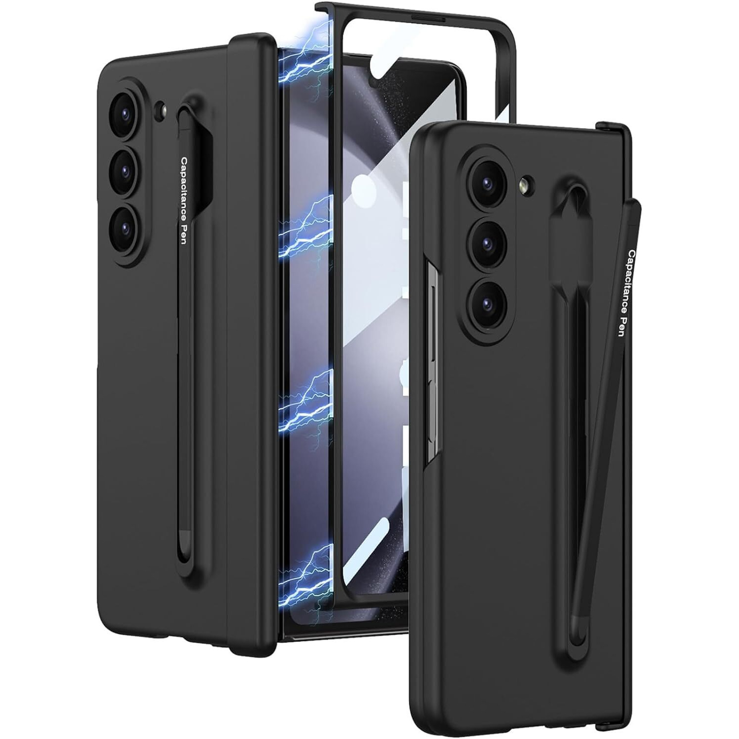 Kapa Contrast Magnetic Hinge Case for Samsung Galaxy Z Fold 5 | Inbuilt S-Pen Holder Stand Hybrid Back Cover (Black with Black Pen)