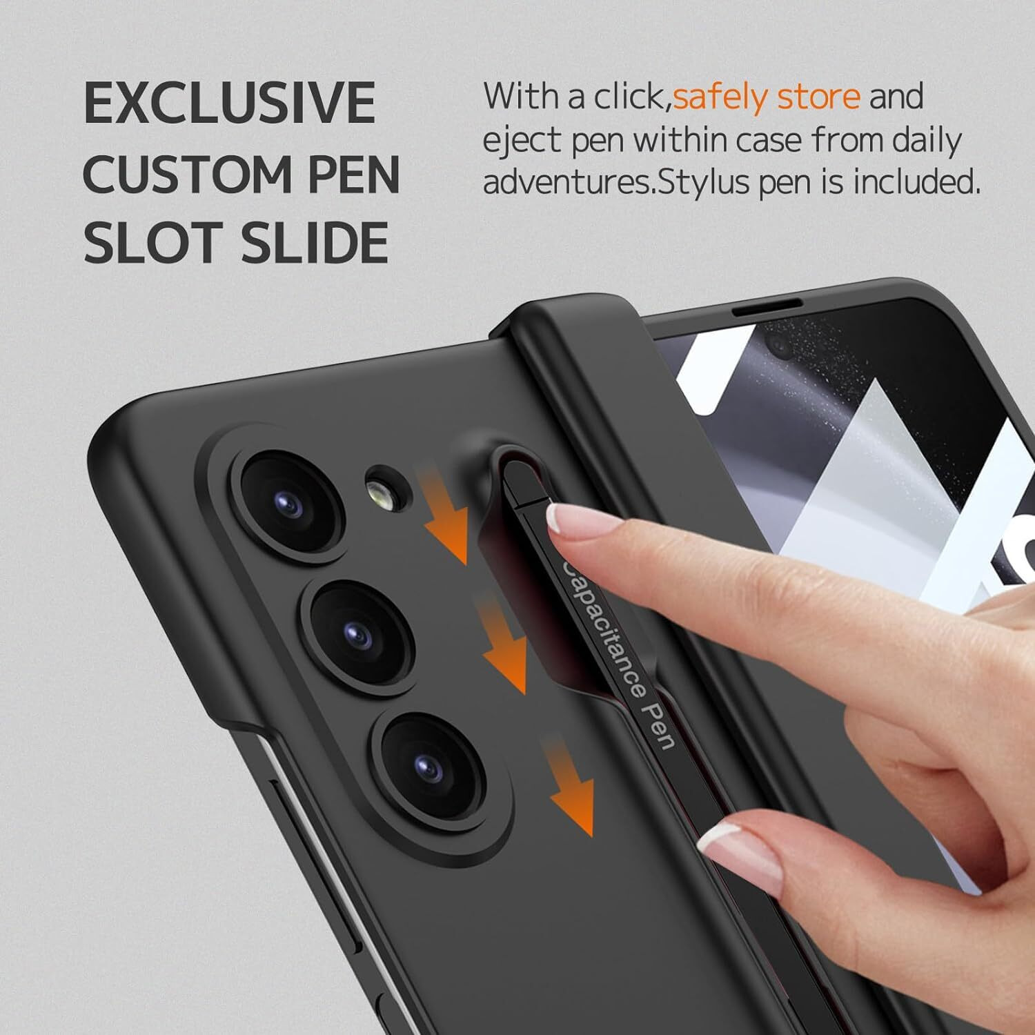 Kapa Contrast Magnetic Hinge Case for Samsung Galaxy Z Fold 5 | Inbuilt S-Pen Holder Stand Hybrid Back Cover (Black with Black Pen)