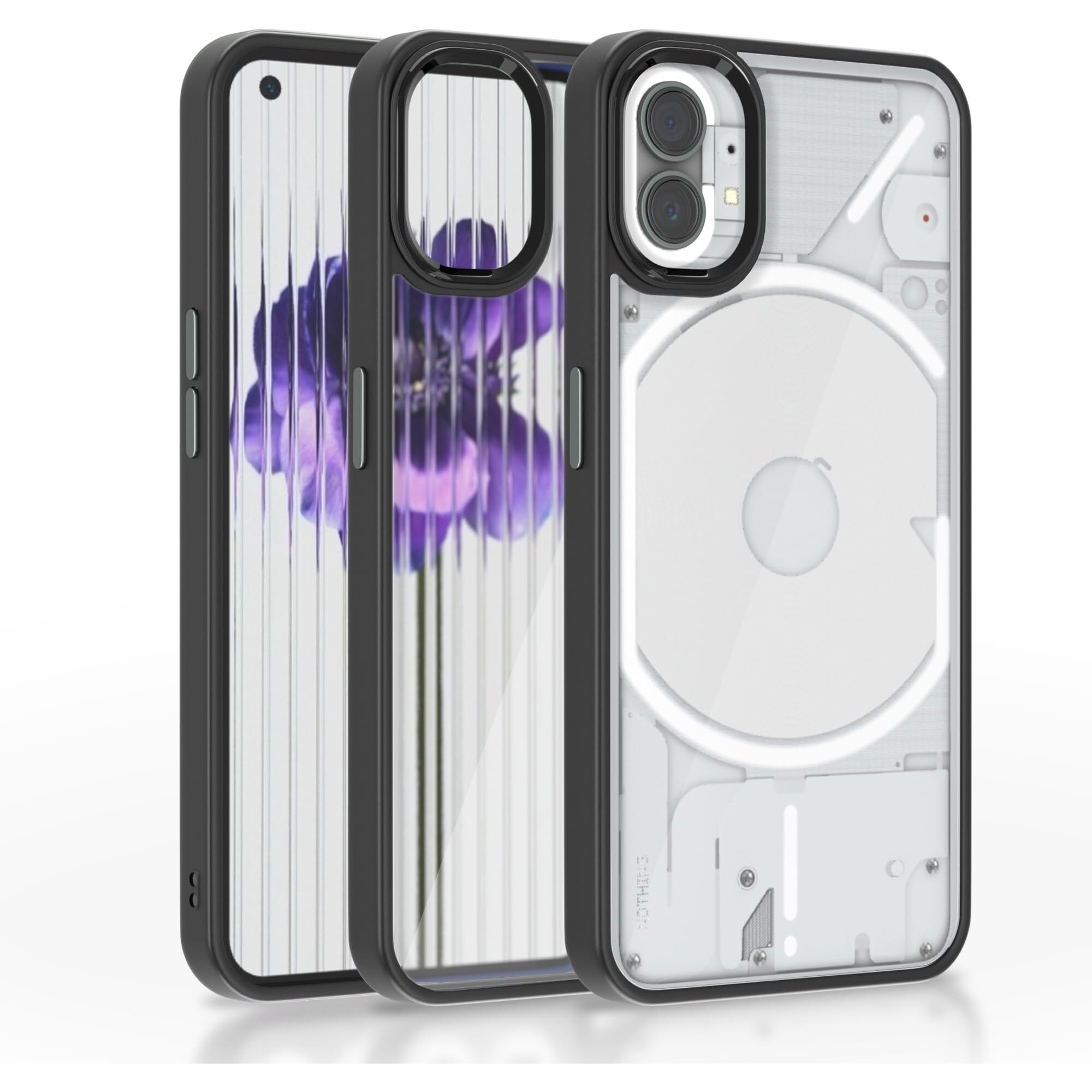 Pikkme Back Cover | Electroplated Crome Metal Ring | Full Camera Protection | Raised Edges | Super Soft Side TPU | Bumper Case for Nothing Phone 1 (Black)