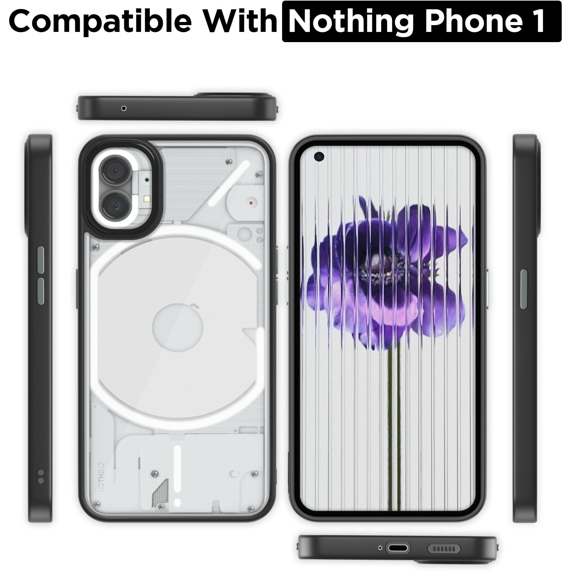 Pikkme Back Cover | Electroplated Crome Metal Ring | Full Camera Protection | Raised Edges | Super Soft Side TPU | Bumper Case for Nothing Phone 1 (Black)