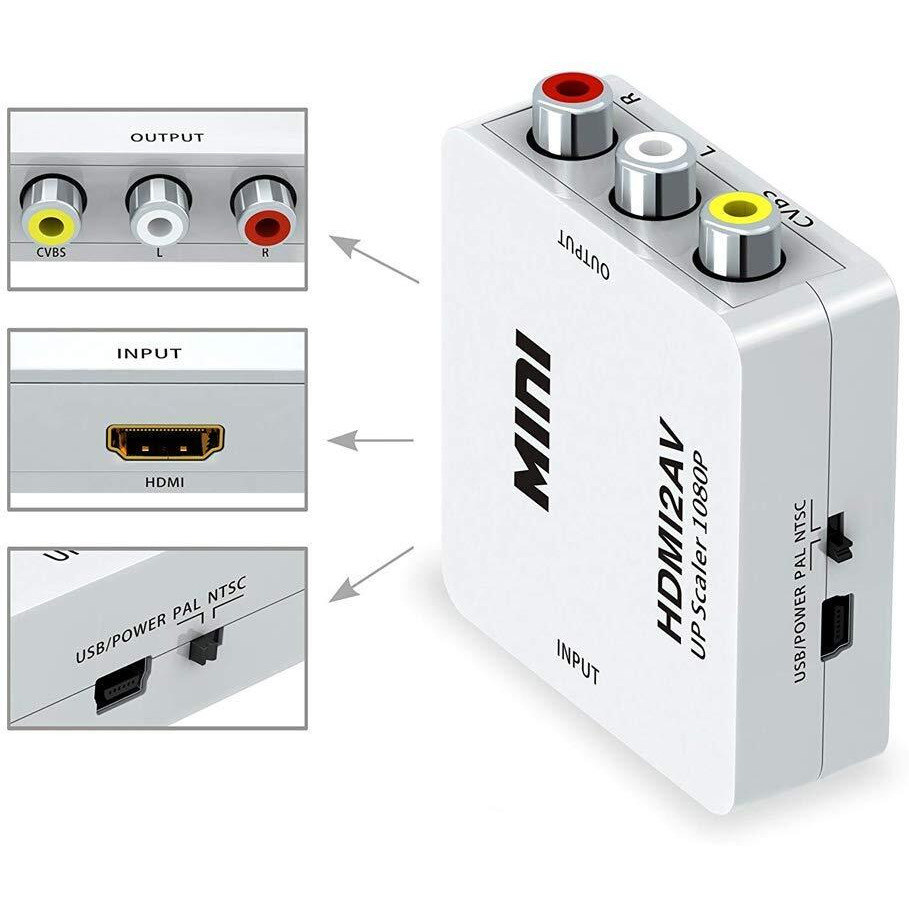 NISHTECH HDMI to RCA,HDMI to AV, 1080P HDMI to 3RCA HDMI2AV AV Composite Video Audio Converter Adapter Media Streaming Device