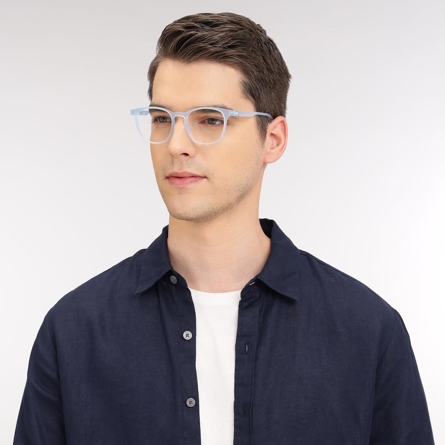HUSTLR Zero Power Bluecut & Antiglare Computer Eyeglasses | Sky Blue Full Rim Square | As Seen On Shark Tank | Peyush Bansal Glasses | For Men & Women | Large | LB E14058
