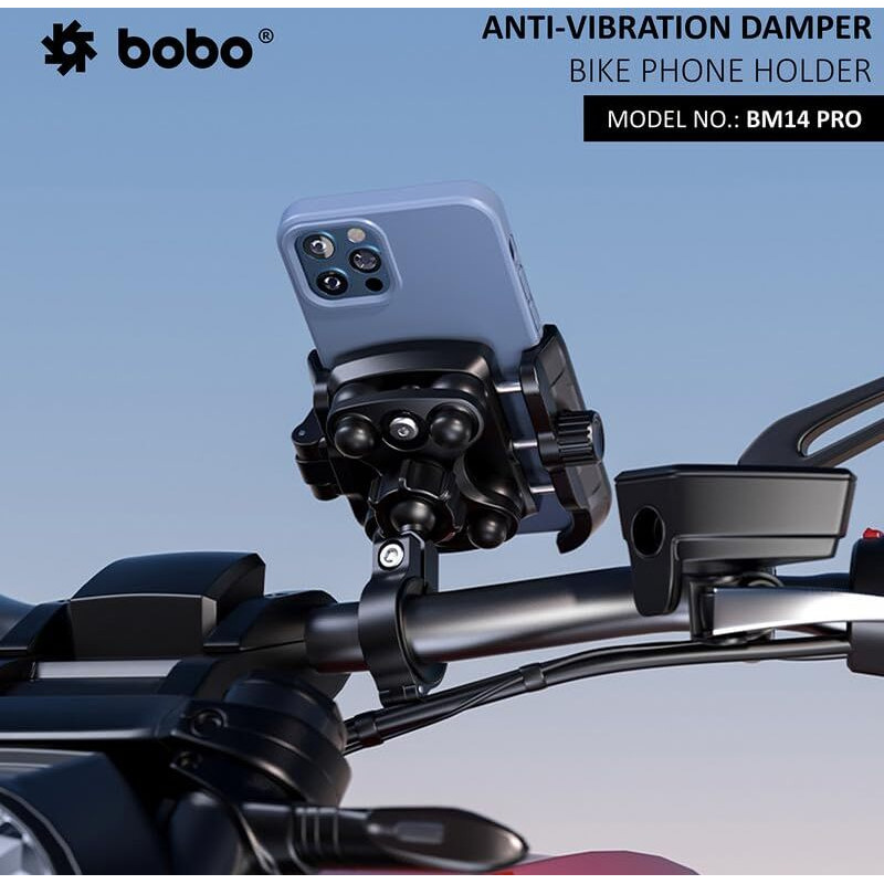 BOBO BM14 PRO Quick Release with Vibration Controller Waterproof Bike/Motorcycle/Scooter Mobile Phone Holder Mount, Ideal for Maps and GPS Navigation (Black)