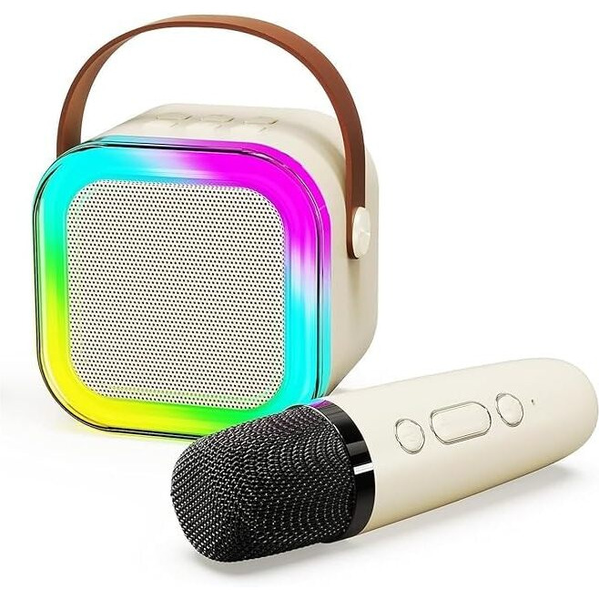 INEFABLE Mini Karaoke Machine Microphone Portable Bluetooth Wireless Speaker With Wireless Mic For Music Toys Christmas Birthday Gifts for Girls & Boys 4,5,6,7,8,9,10,11,12 Year Old - Set Of 1 (White)