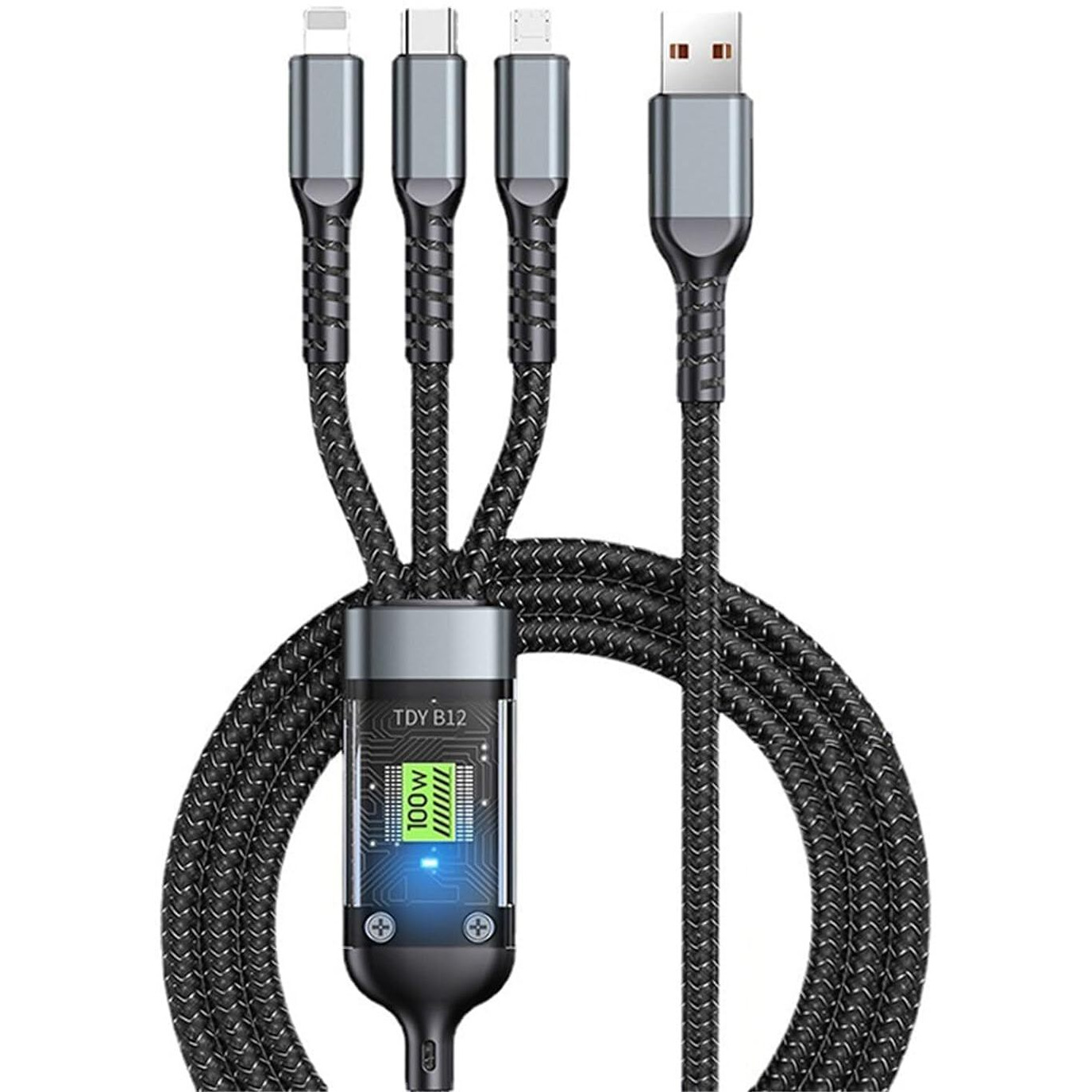 Sounce 120W/6A Fast Charging Usb 3.0 Cable 4 Ft / 1.2M To 3-In-1 Long Charging Cord With Type C + Micro Usb + Lightning Connector 480 Mbps Data Transfer For Laptop,Tablets,Smartphones & More