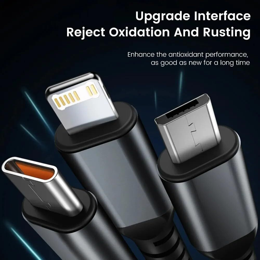 Sounce 120W/6A Fast Charging Usb 3.0 Cable 4 Ft / 1.2M To 3-In-1 Long Charging Cord With Type C + Micro Usb + Lightning Connector 480 Mbps Data Transfer For Laptop,Tablets,Smartphones & More