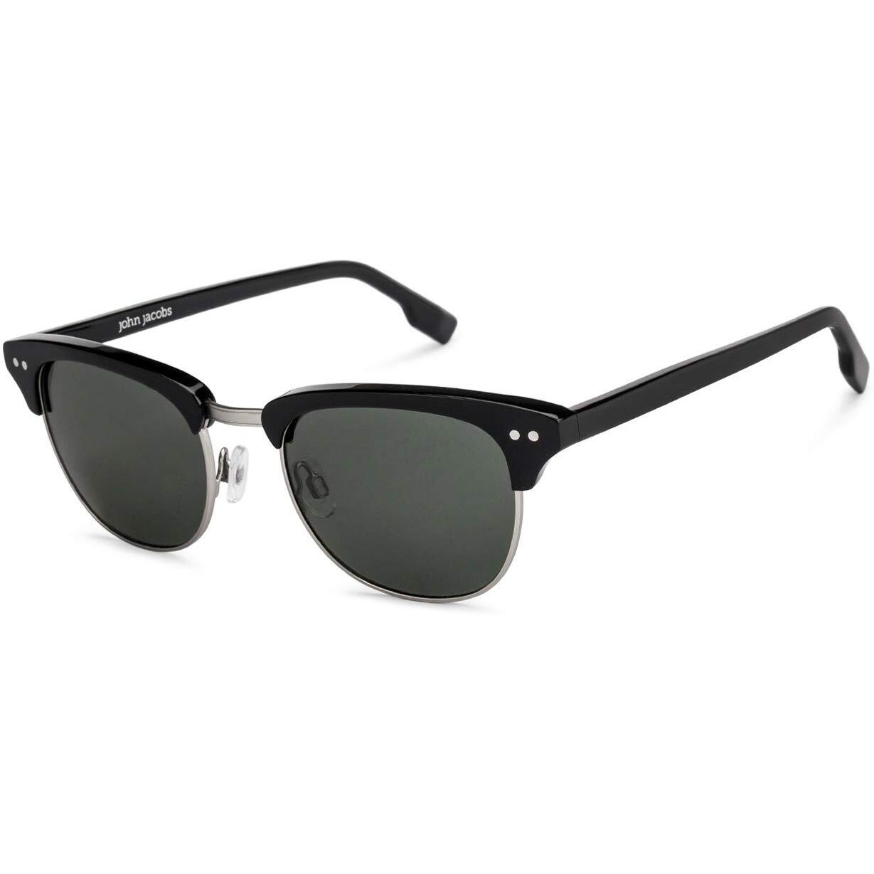John Jacobs Unisex Adult Clubmaster Polarized Round Sunglasses (Black Frame, Green Lens) (Small) (Pack Of 1)