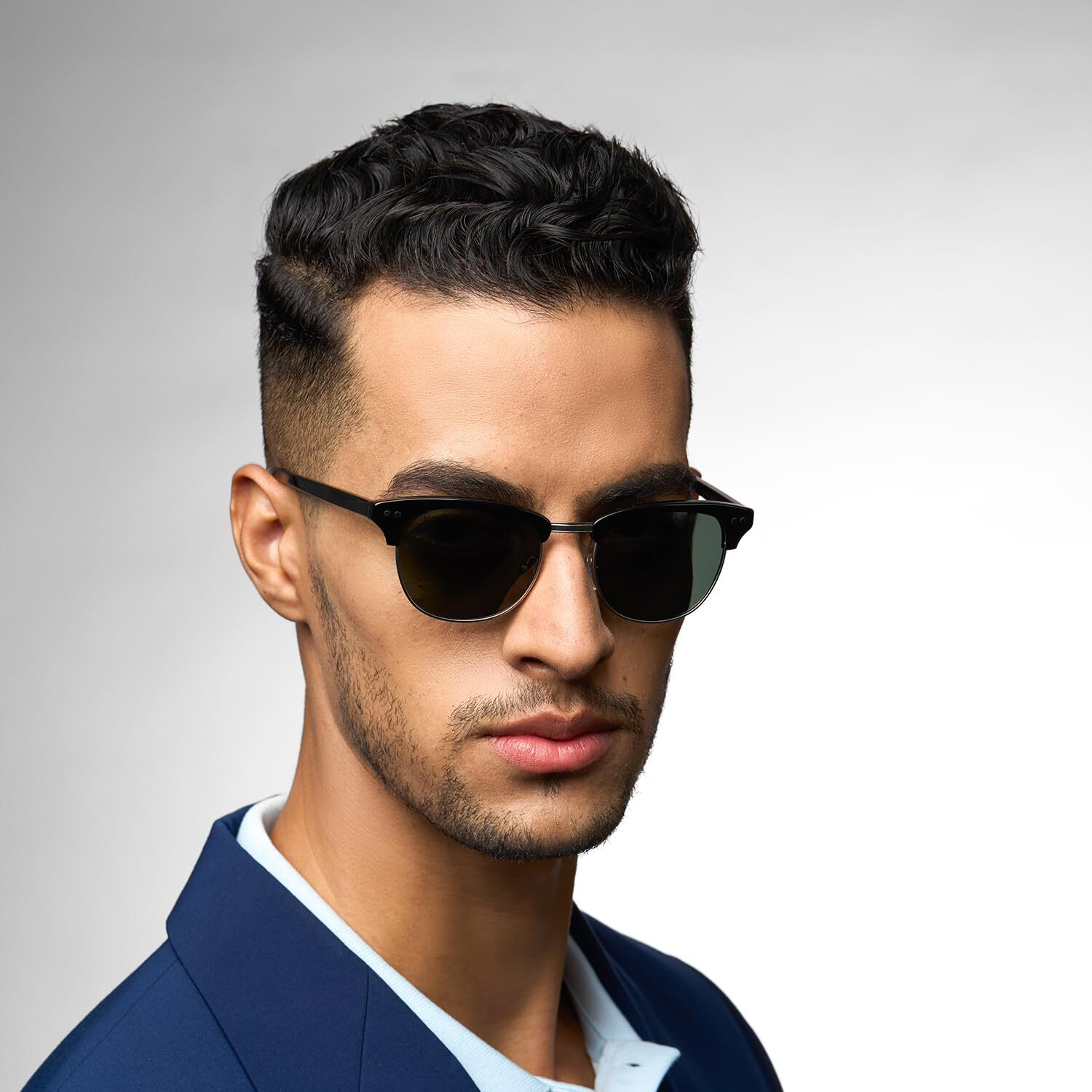 John Jacobs Unisex Adult Clubmaster Polarized Round Sunglasses (Black Frame, Green Lens) (Small) (Pack Of 1)