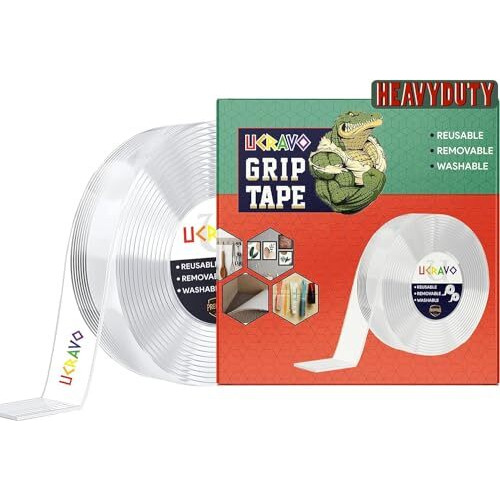 UCRAVO Double Sided Tape Heavy Duty - Multipurpose Removable Traceless Arts and Craft Tape for WallsWashable Reusable Strong Sticky Strips Grip Tape- Heavy Duty (1mm- 3Meter)