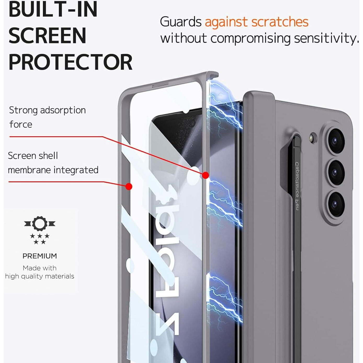 Kapa Contrast Magnetic Hinge Case for Samsung Galaxy Z Fold 6 | Inbuilt S-Pen Holder Stand Hybrid Back Cover (Grey with Black Pen)