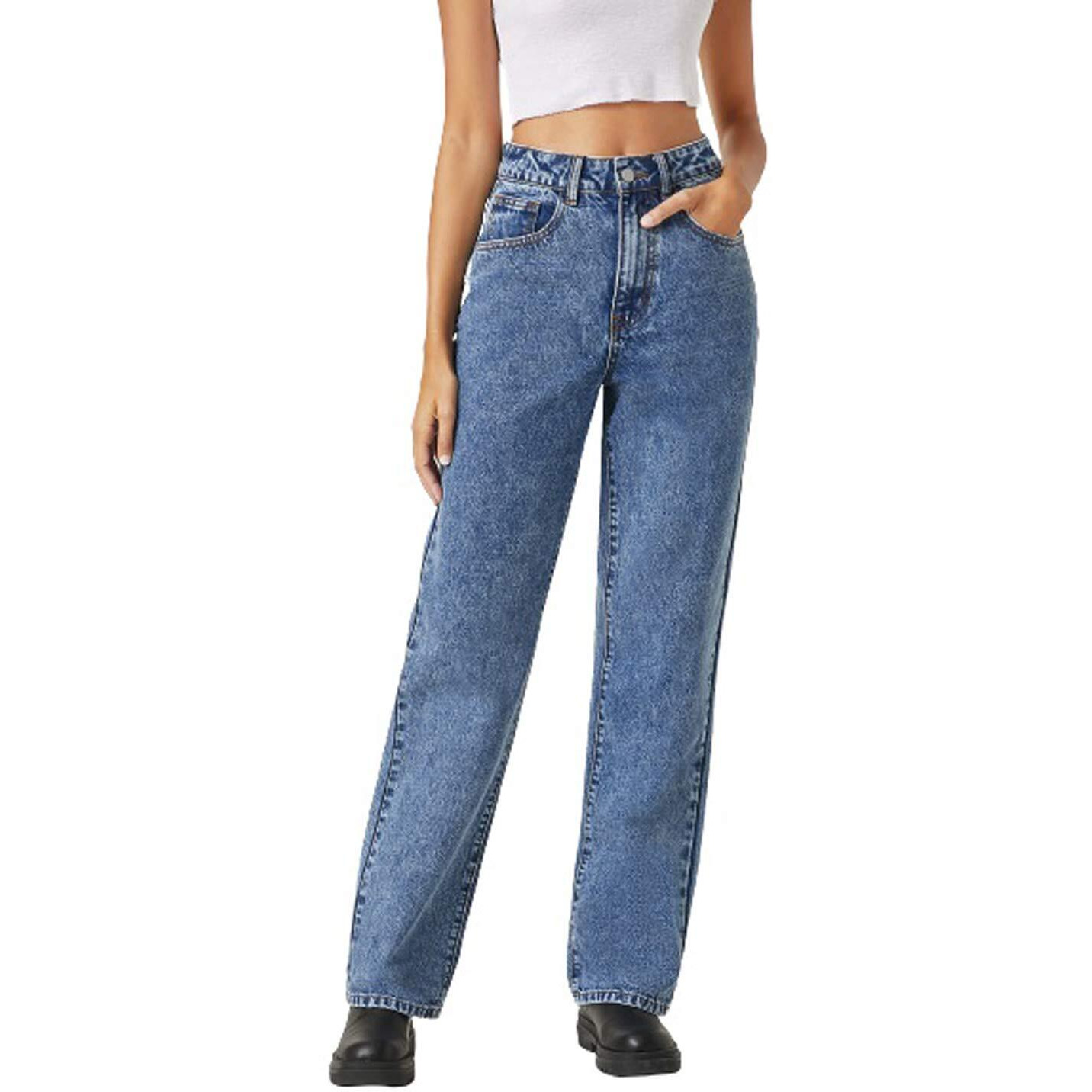 KOTTY Womens High Rise Cotton Lycra Jeans(Aw_Blue,34) Relaxed