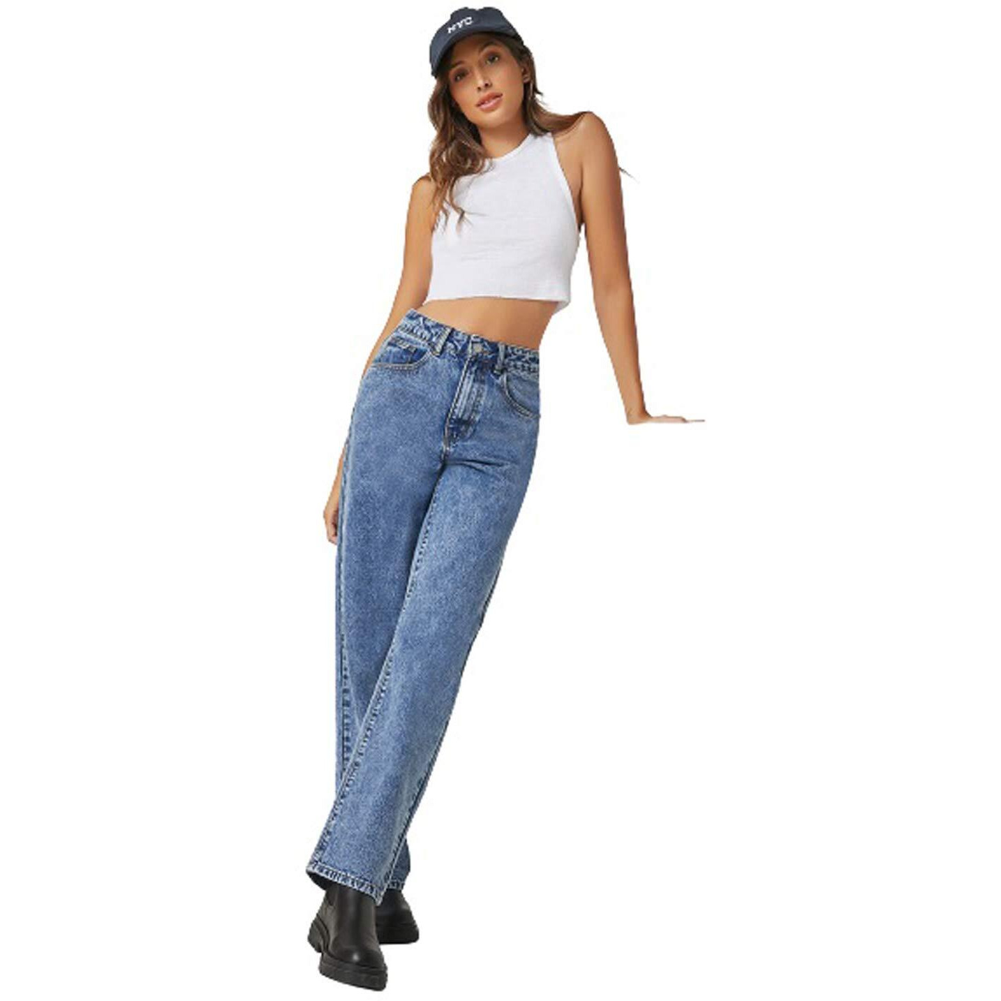 KOTTY Womens High Rise Cotton Lycra Jeans(Aw_Blue,34) Relaxed