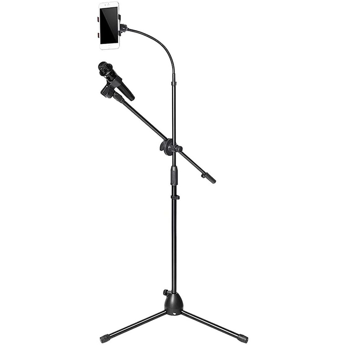 Techtest Heavy Duty Adjustable Dual Mike Stand Condenser Microphone Stand for Studio Recording Mic Stand for Singing Microphone Stand With Mobile Holder (Mic And Mobile Not Included) (Black)