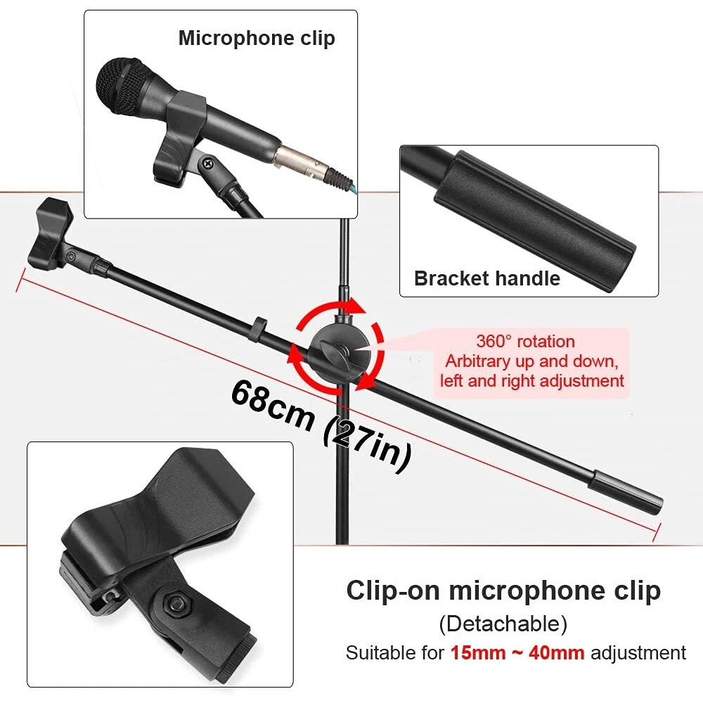 Techtest Heavy Duty Adjustable Dual Mike Stand Condenser Microphone Stand for Studio Recording Mic Stand for Singing Microphone Stand With Mobile Holder (Mic And Mobile Not Included) (Black)