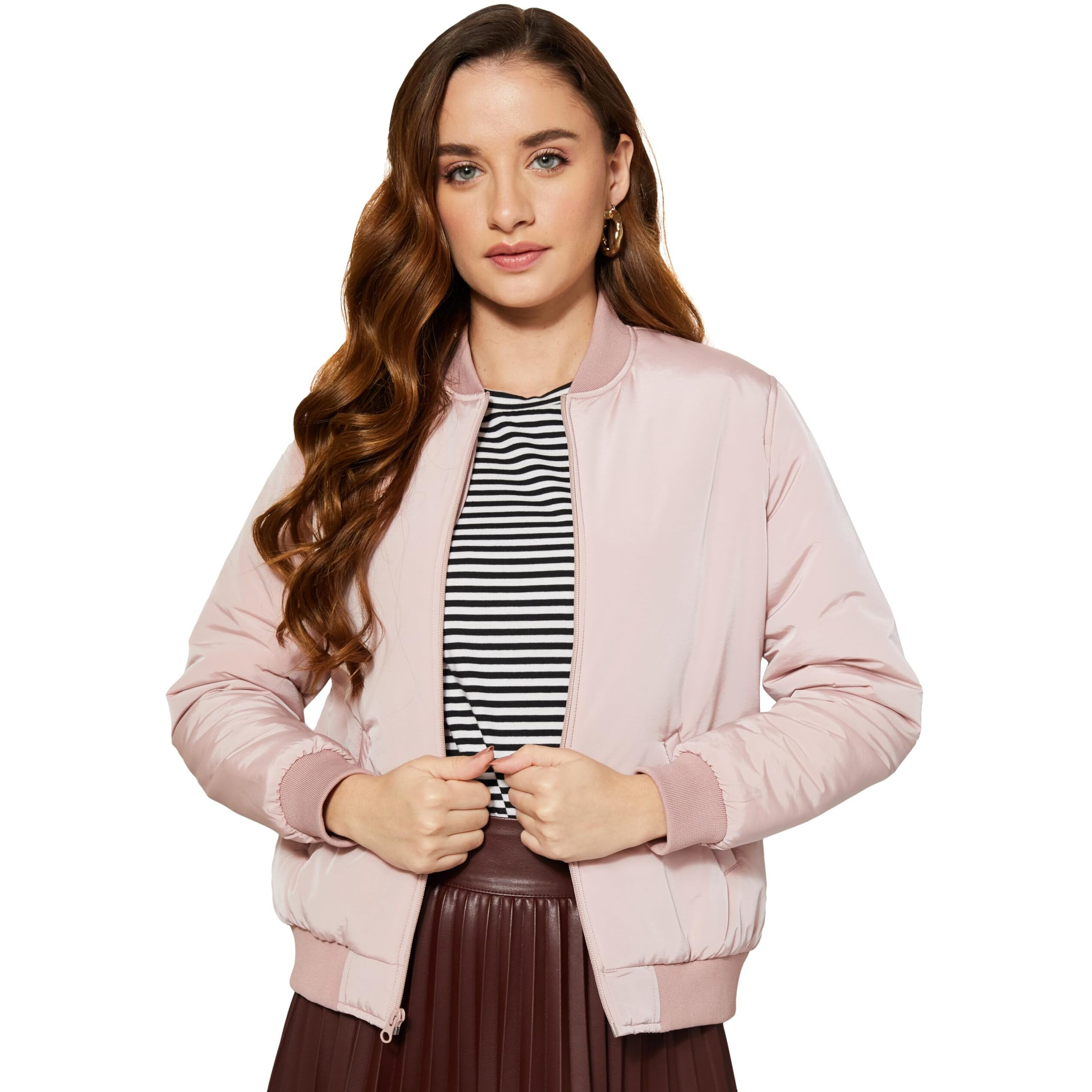 Amazon Brand - Symbol Women's Polyester Bomber Standard Length Jacket (Sb-Aw22Wjkt-301_Orange_Xl)