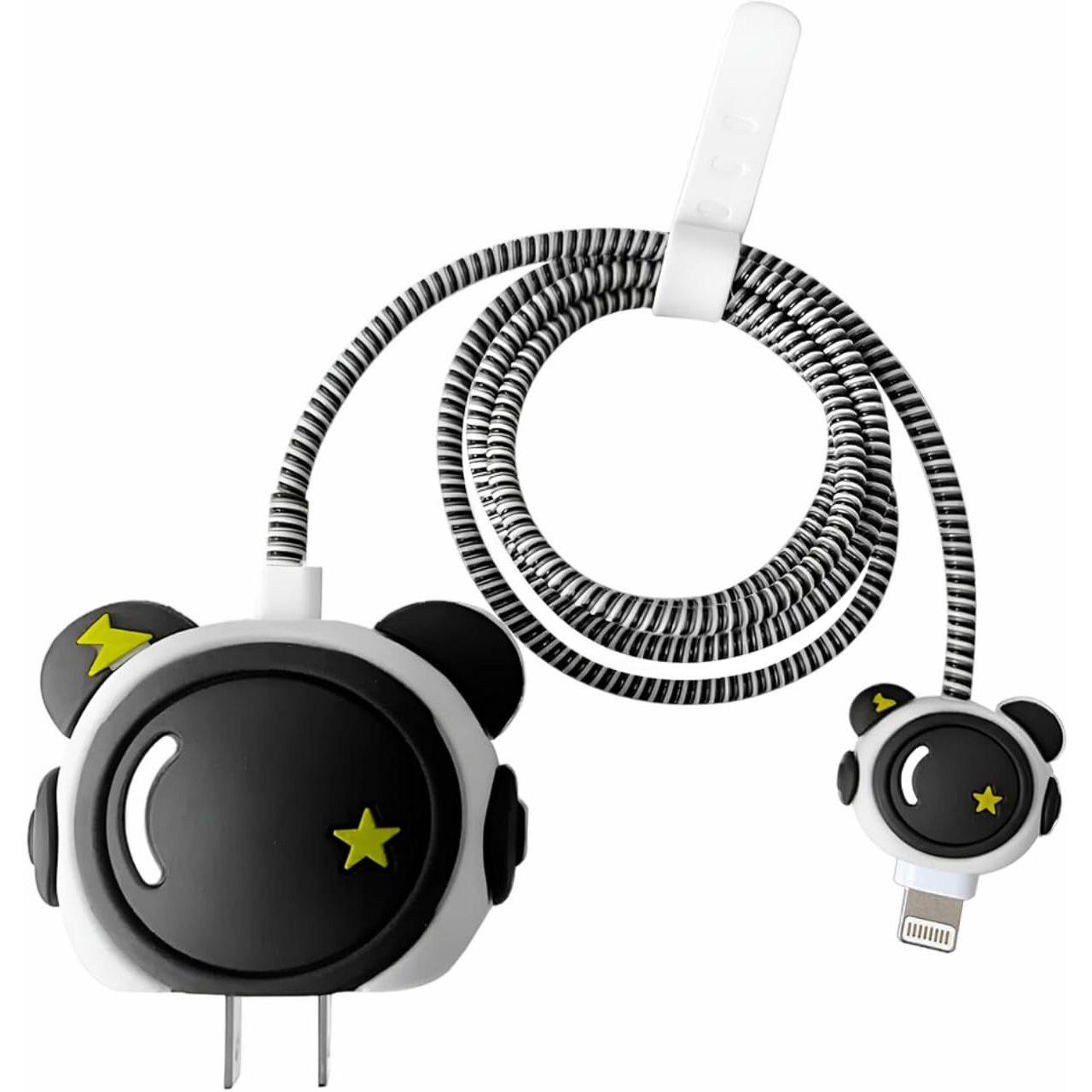 Prolet Cable Protector with 3D Cute Pattern for iPhone Charger only 18W & 20W, Data Line Wire Saver Charging Cable Charger Protective Cable,Full Protection Cover 4 in 1-Black Astronaut
