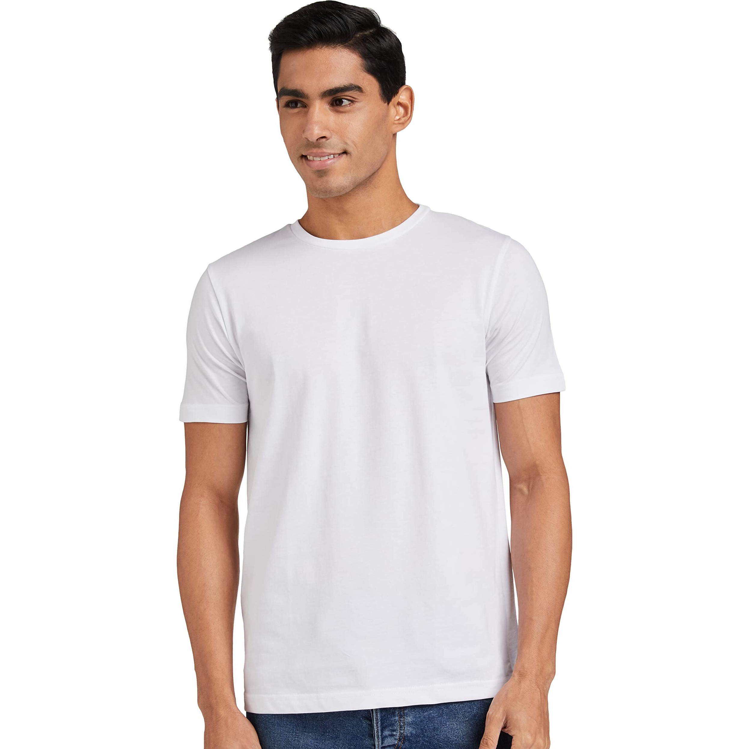 Amazon Brand - Symbol Men's Cotton T Shirt | Round Neck | Half Sleeve | Plain - Regular Fit (Available in Plus Size) (Pure White_M)