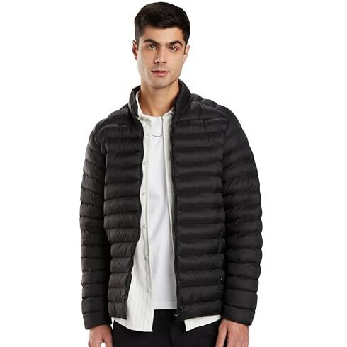 Amazon Brand - Symbol Men's Nylon Quilted Puffer Standard Length Jacket Black L