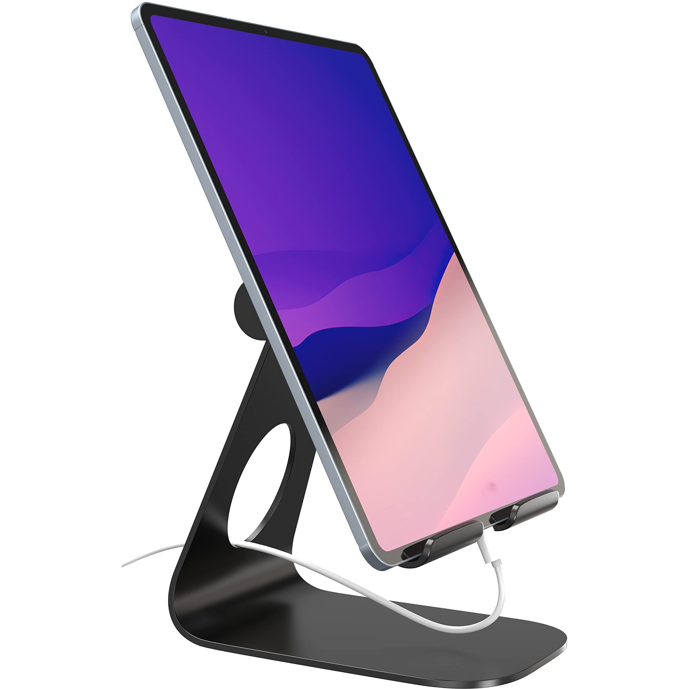 ELV Direct Tablet Stand Aluminium Adjustable Foldable Cell Phone Holder Mount Multi-Angle Dock, Aluminium Alloy, Anti-Slip Pads for Home, Office Desk, Study and Bed (4"-13") - (Black) Tabletop