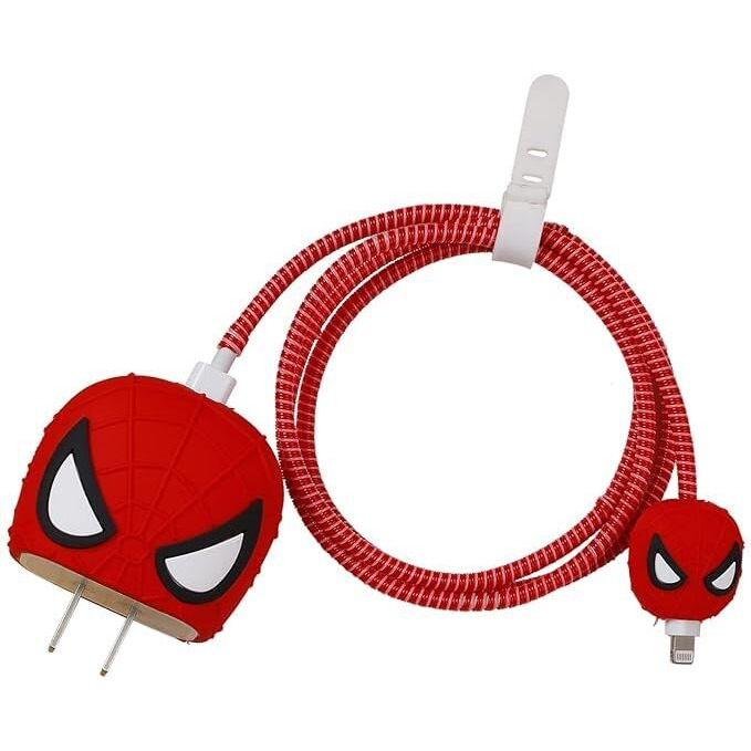 EDNITA Cable Protector with 3D Cute Pattern for iPhone Charger only 18W & 20W-Data Line Wire Saver Charging Cable Charger Protective Cable Full Protection Set of - 1 (Spiderman)