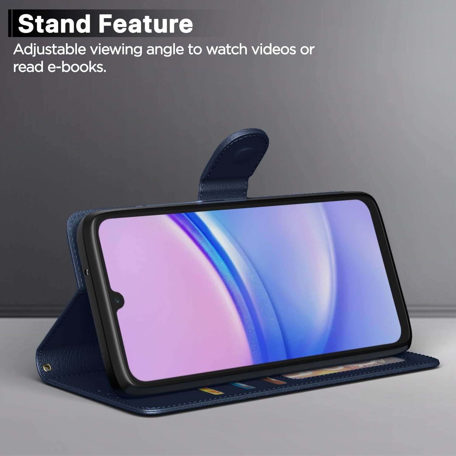 Pikkme Flip Cover Leather Finish | Inside TPU with Card Pockets | Wallet Stand and Shock Proof | Complete Protection Flip Case for Samsung Galaxy F15 5G / M15 5G / M15 Prime 5G(Blue)