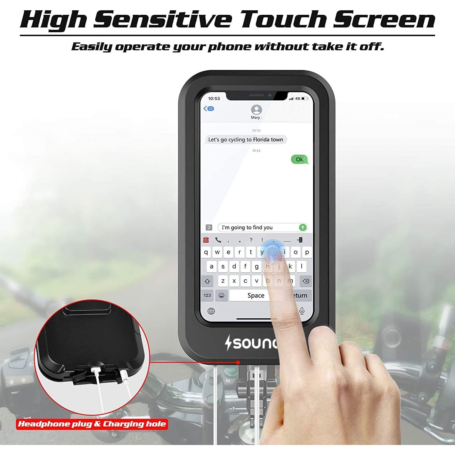 Sounce Bike Phone Mount Waterproof Cell Phone Holder 360 Rotation Motorcycle Phone Case Universal Bicycle Handlebar Phone Mount with Sensitive Touch Screen Fit Below 4-7.2 Inches Smartphone