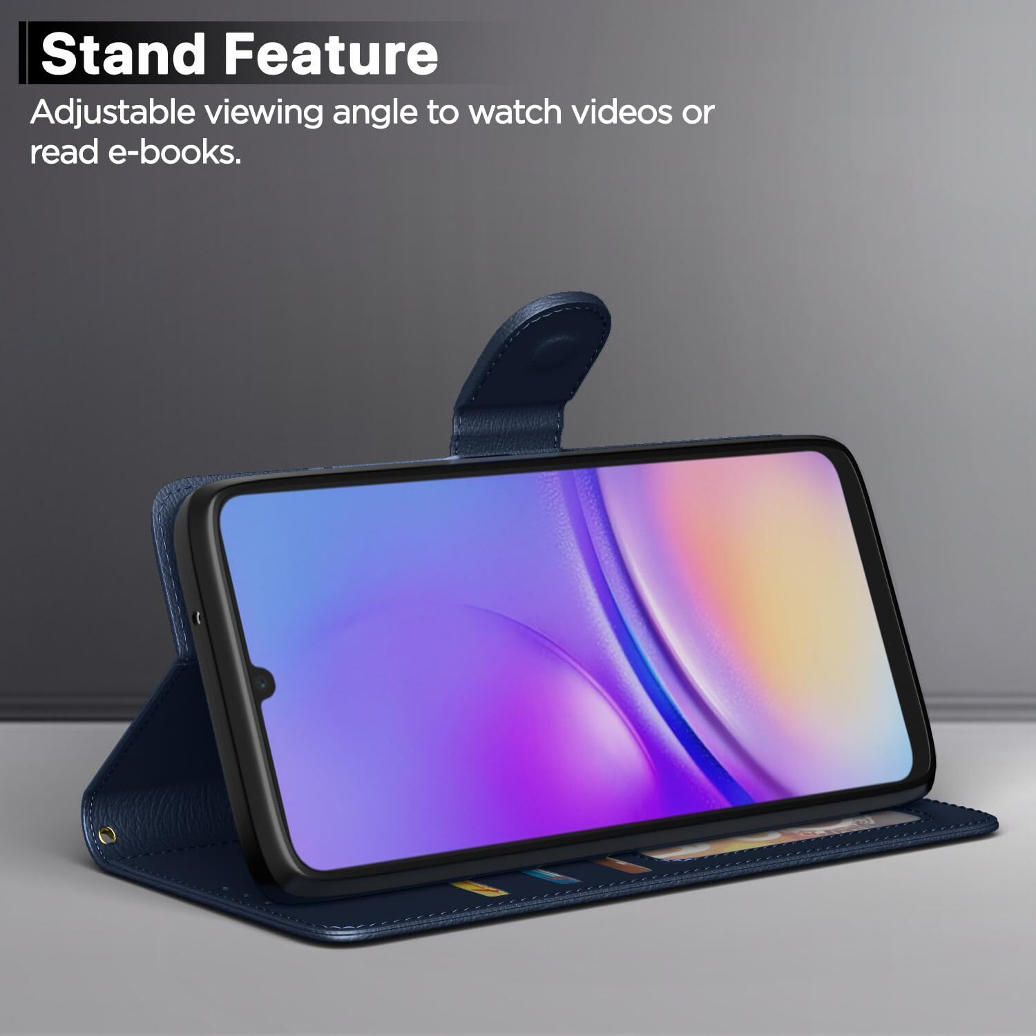 Pikkme Flip Cover Leather Finish | Inside TPU with Card Pockets | Wallet Stand and Shock Proof | Complete Protection Flip Case for Samsung Galaxy A05 / M05 / F05 (Blue)