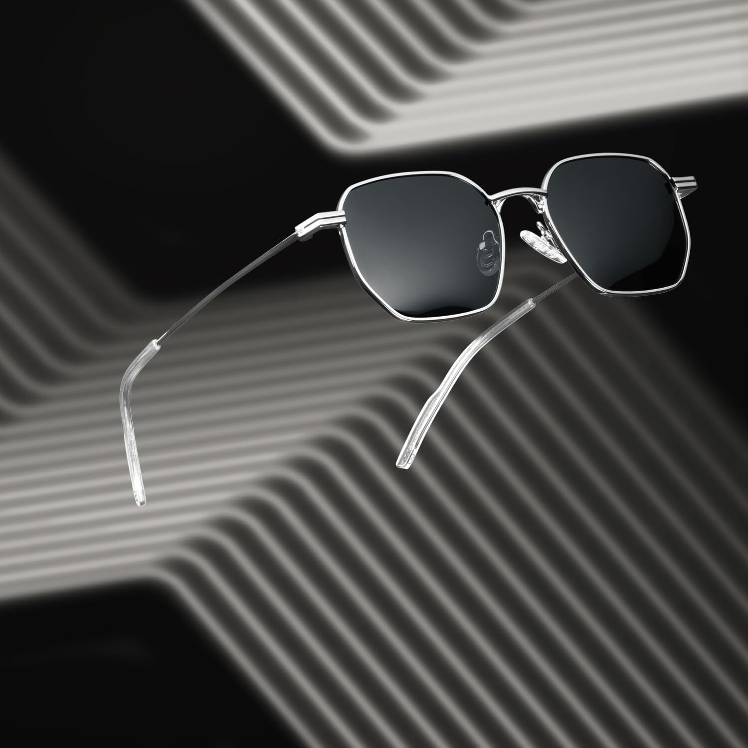 VINCENT CHASE EYEWEAR By Lenskart|Silver Grey Full Rim Hexagonal Branded Latest And Stylish Sunglasses|100% Uv Protected|Men & Women|Medium|Vc S14506