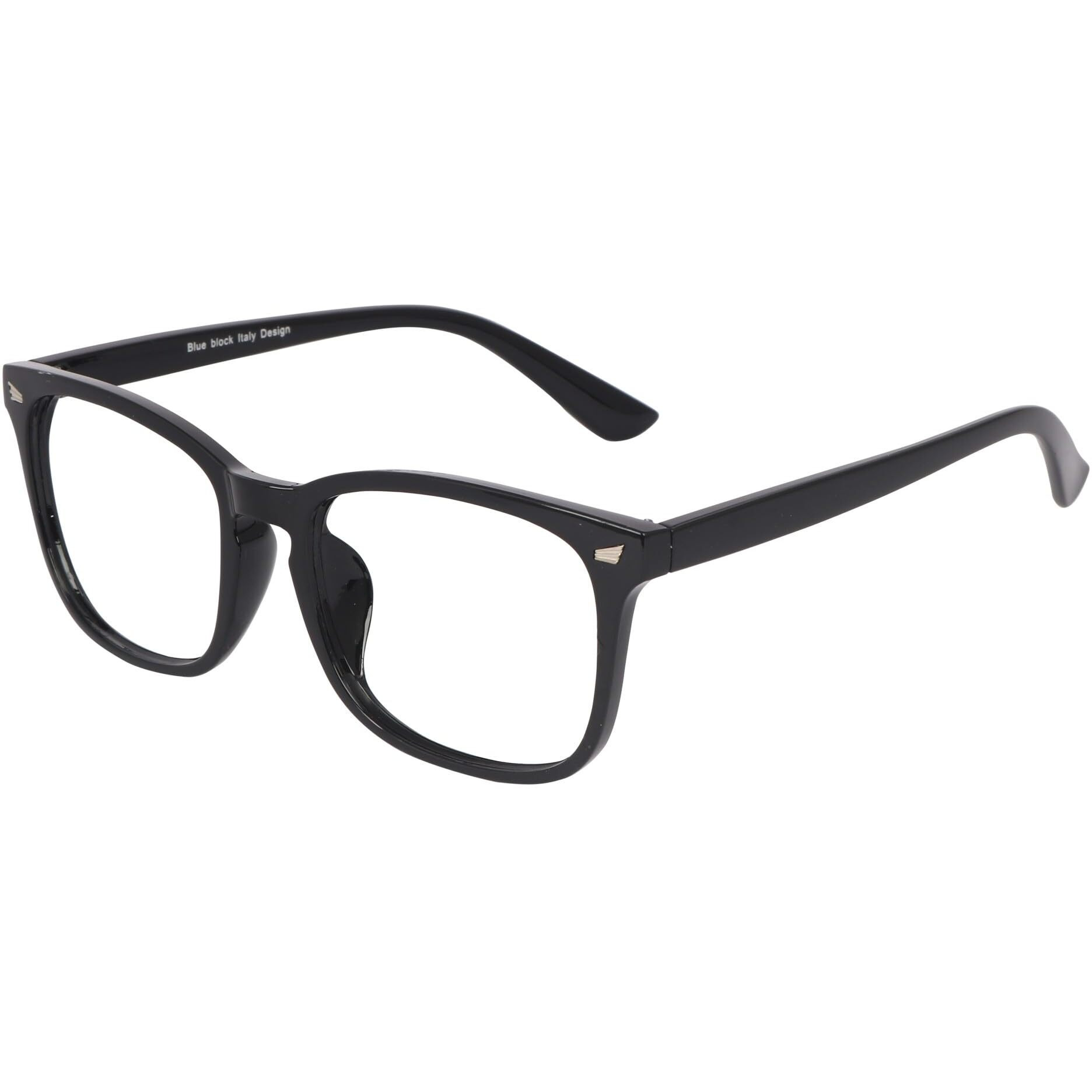 Dervin Blue Light Blocking Glasses Gaming Filter Transparent Square Eyeglasses for Eye Protection Men Women, Computer/Tablet/Laptop/Mobile/TV, Anti-blue & Anti eyestrain (Shiny Black)