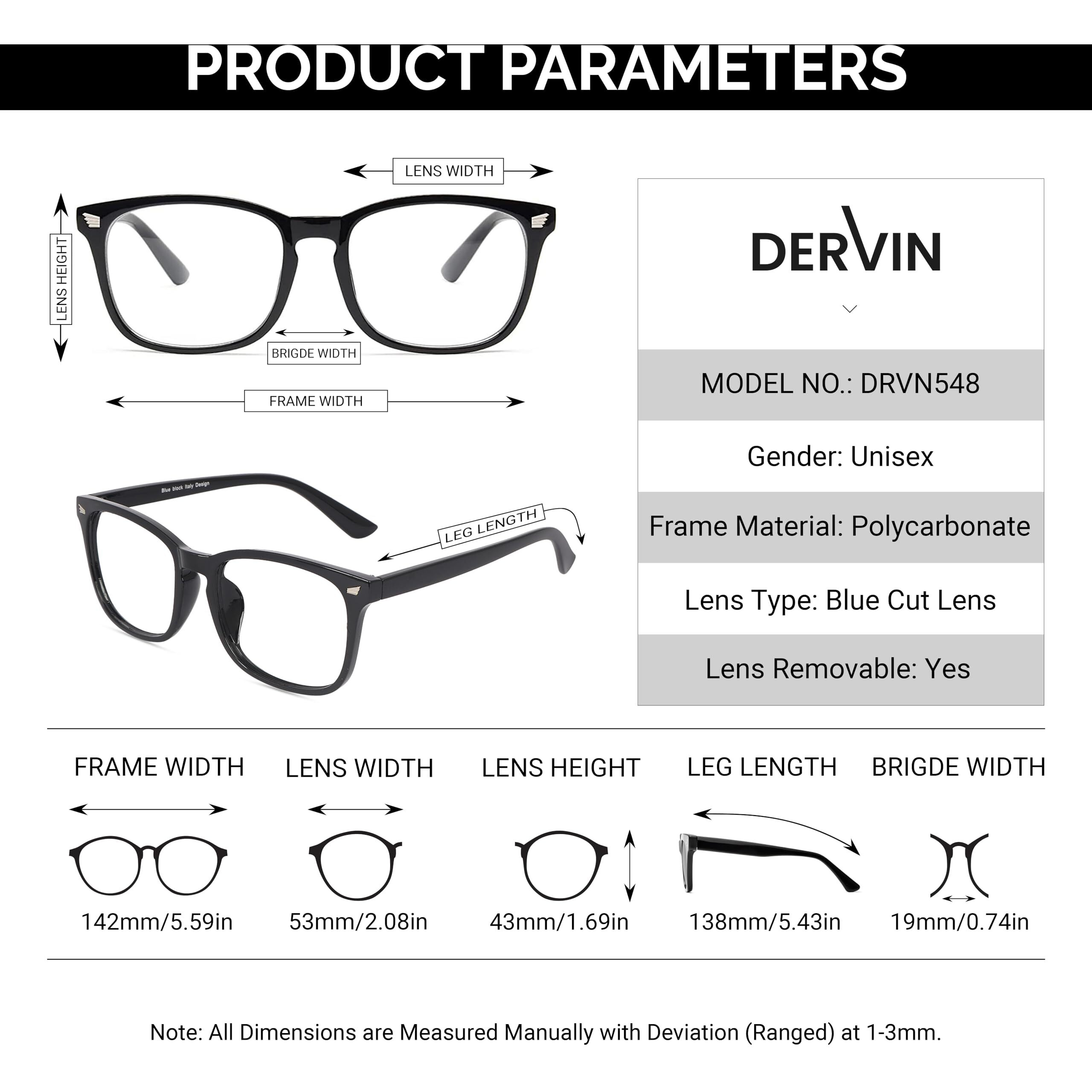 Dervin Blue Light Blocking Glasses Gaming Filter Transparent Square Eyeglasses for Eye Protection Men Women, Computer/Tablet/Laptop/Mobile/TV, Anti-blue & Anti eyestrain (Shiny Black)