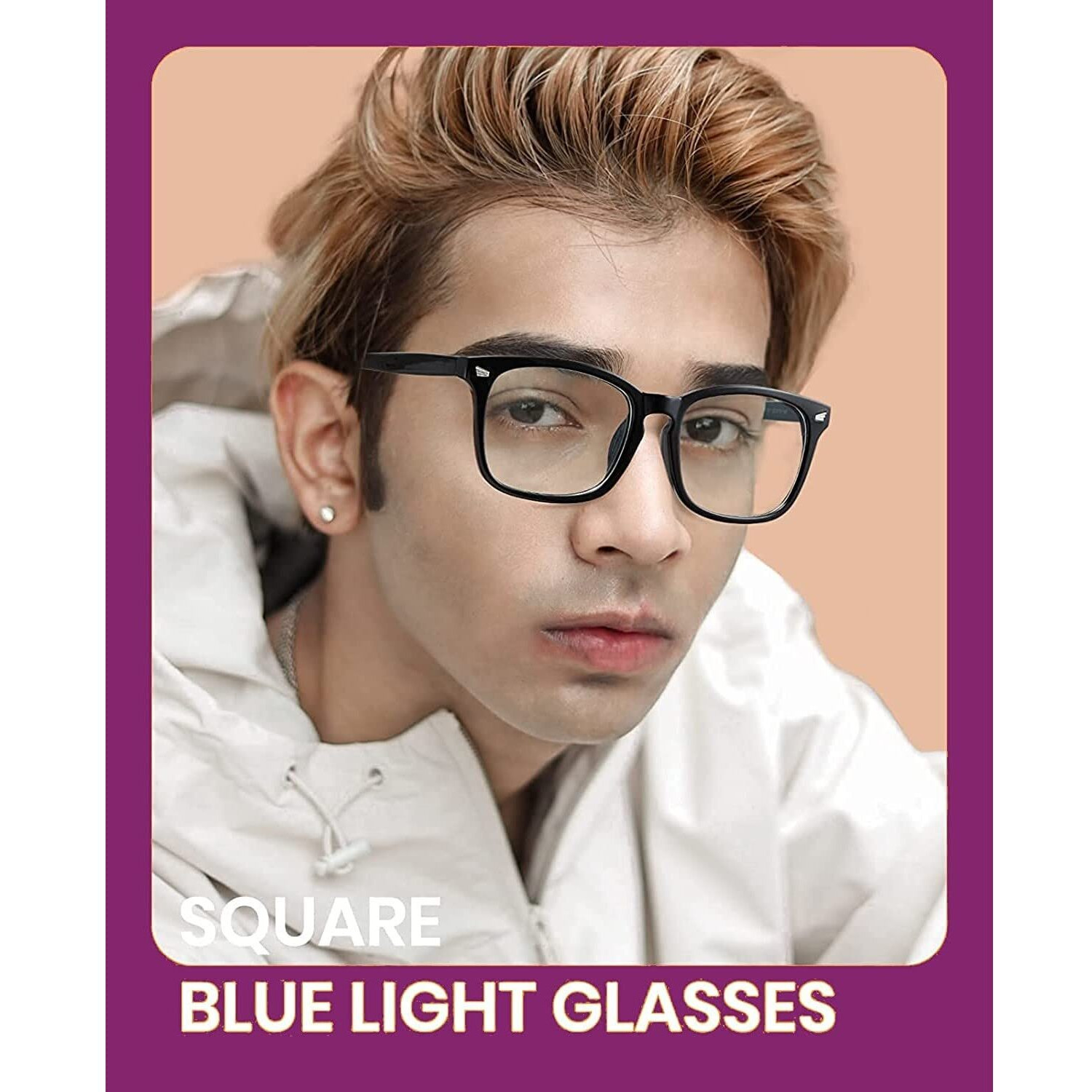 Dervin Blue Light Blocking Glasses Gaming Filter Transparent Square Eyeglasses for Eye Protection Men Women, Computer/Tablet/Laptop/Mobile/TV, Anti-blue & Anti eyestrain (Shiny Black)
