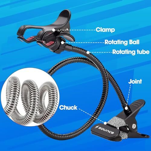 Sounce Mobile Stand Holder Metal Built - Cell Phone Stand Perfect for Video Table Online Class Home Bed Flexible Charging Hand Bike Movie Office Gift Desktop Heavy Duty Lazy Mount Multi Angle Clamp